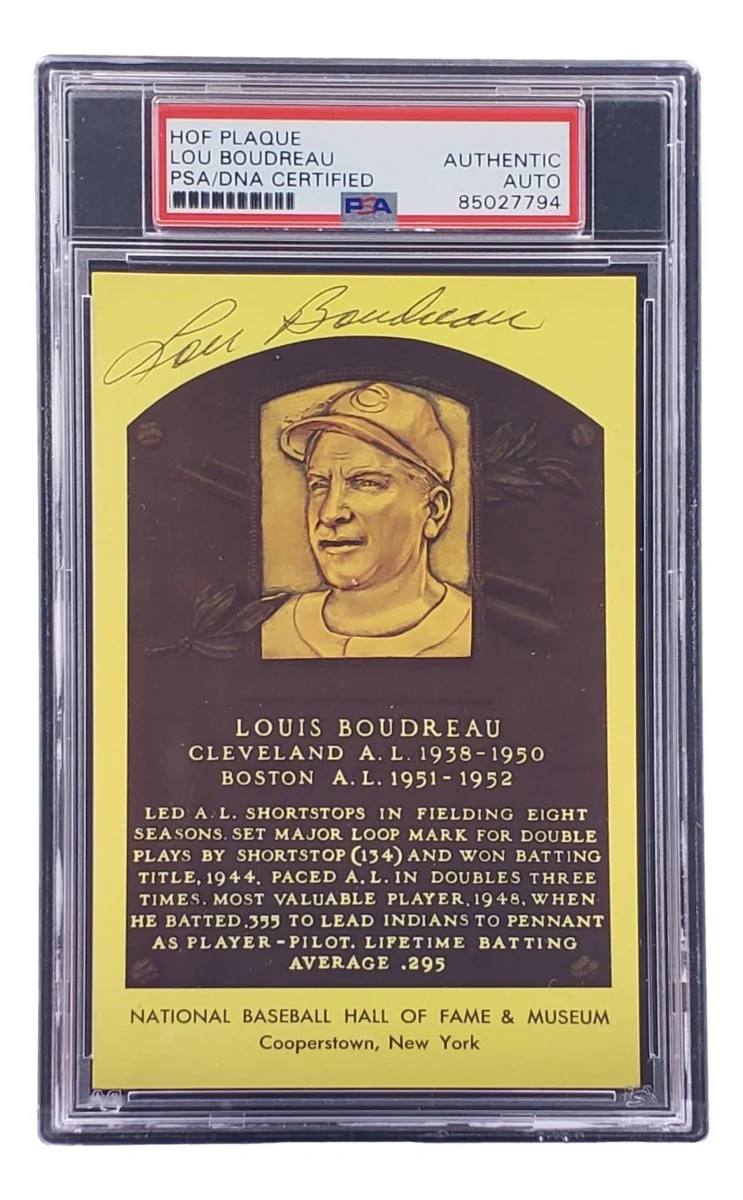 Lou Boudreau Signed 4x6 Cleveland HOF Plaque Card PSA/DNA 85027794 - Image 4