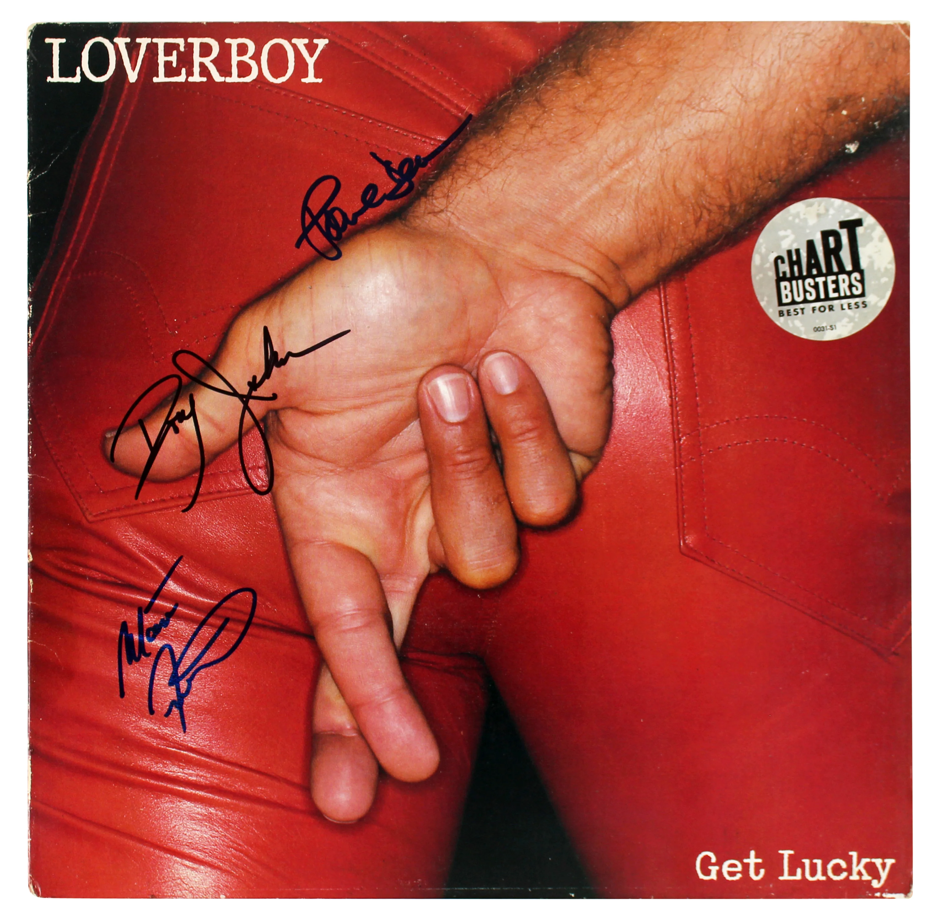 Loverboy (3) Dean, Johnson & Frenette Signed Get Lucky Album Cover BAS #AB77891 - Image 2