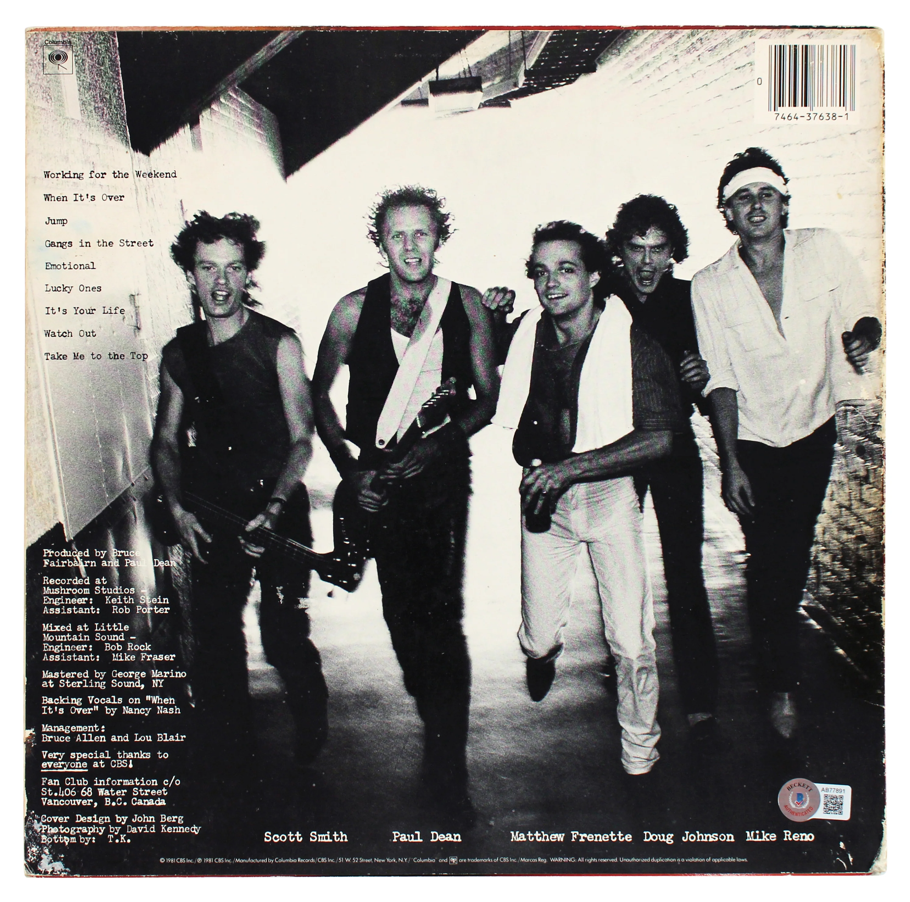 Loverboy (3) Dean, Johnson & Frenette Signed Get Lucky Album Cover BAS #AB77891 - Image 5