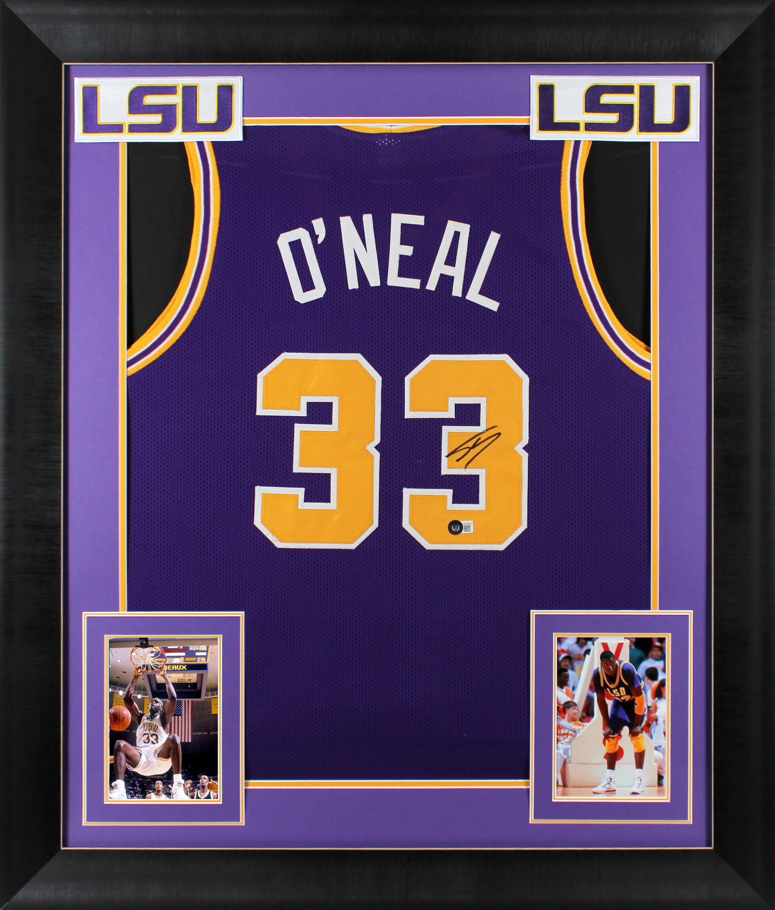 LSU Shaquille O'Neal Authentic Signed Purple Pro Style Framed Jersey BAS Witness - Image 2