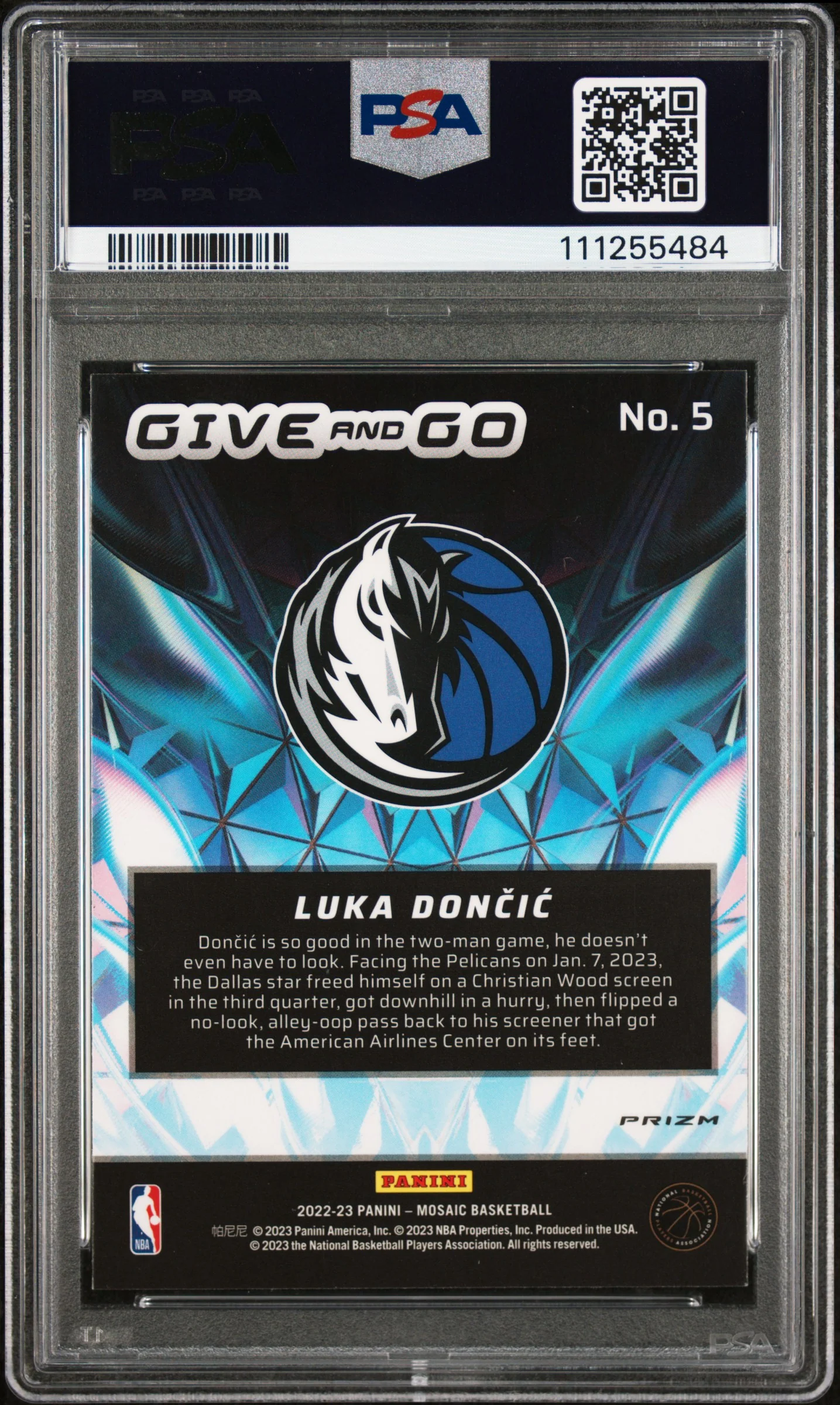 Luka Doncic Signed 2022 Mosaic Give and Go Green Prizm #5 Card PSA Slabbed - Image 3