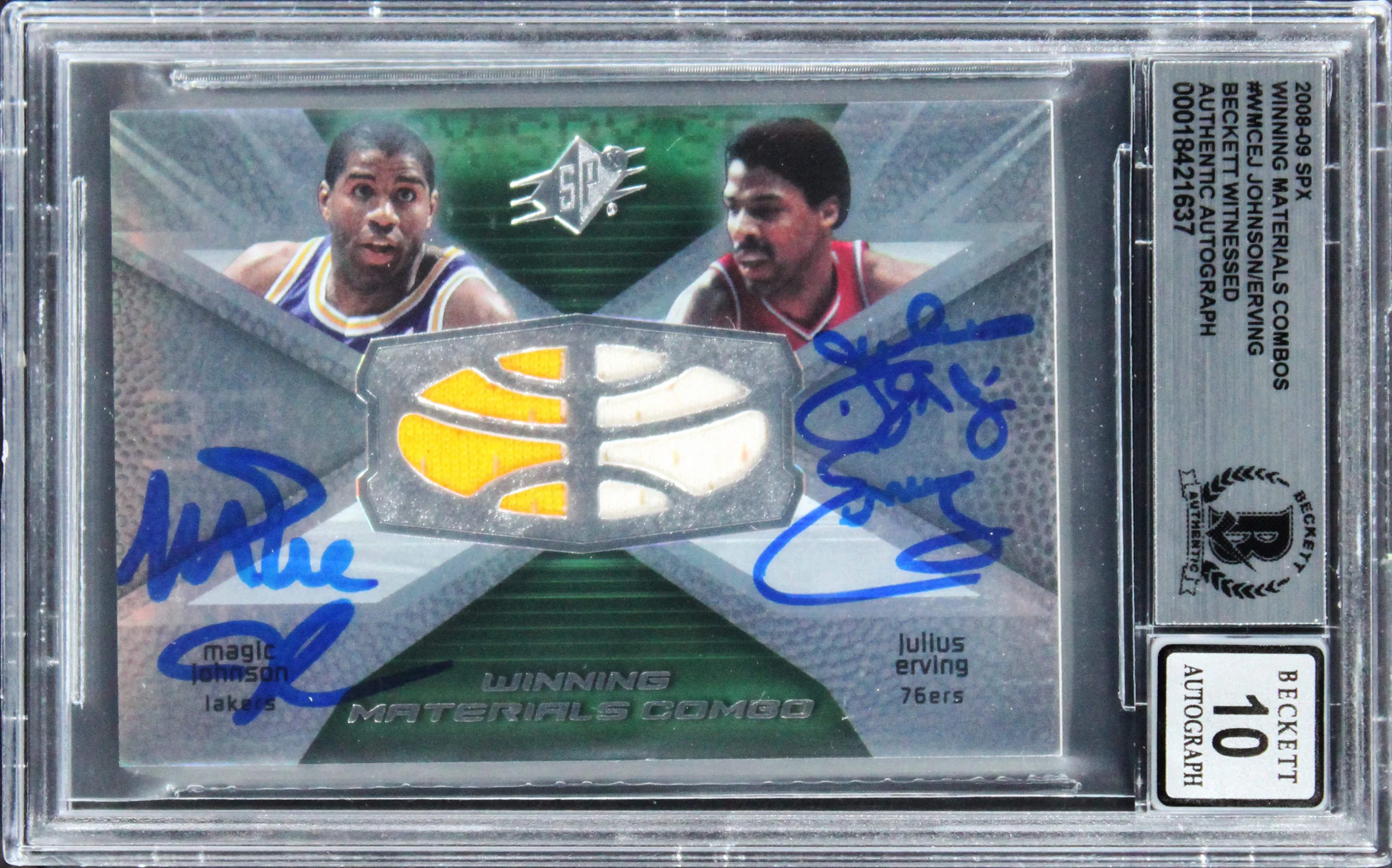 Magic & Erving Signed 2008 SPX Winning Mats Combos #WMCEJ Card Auto 10! BAS Slab