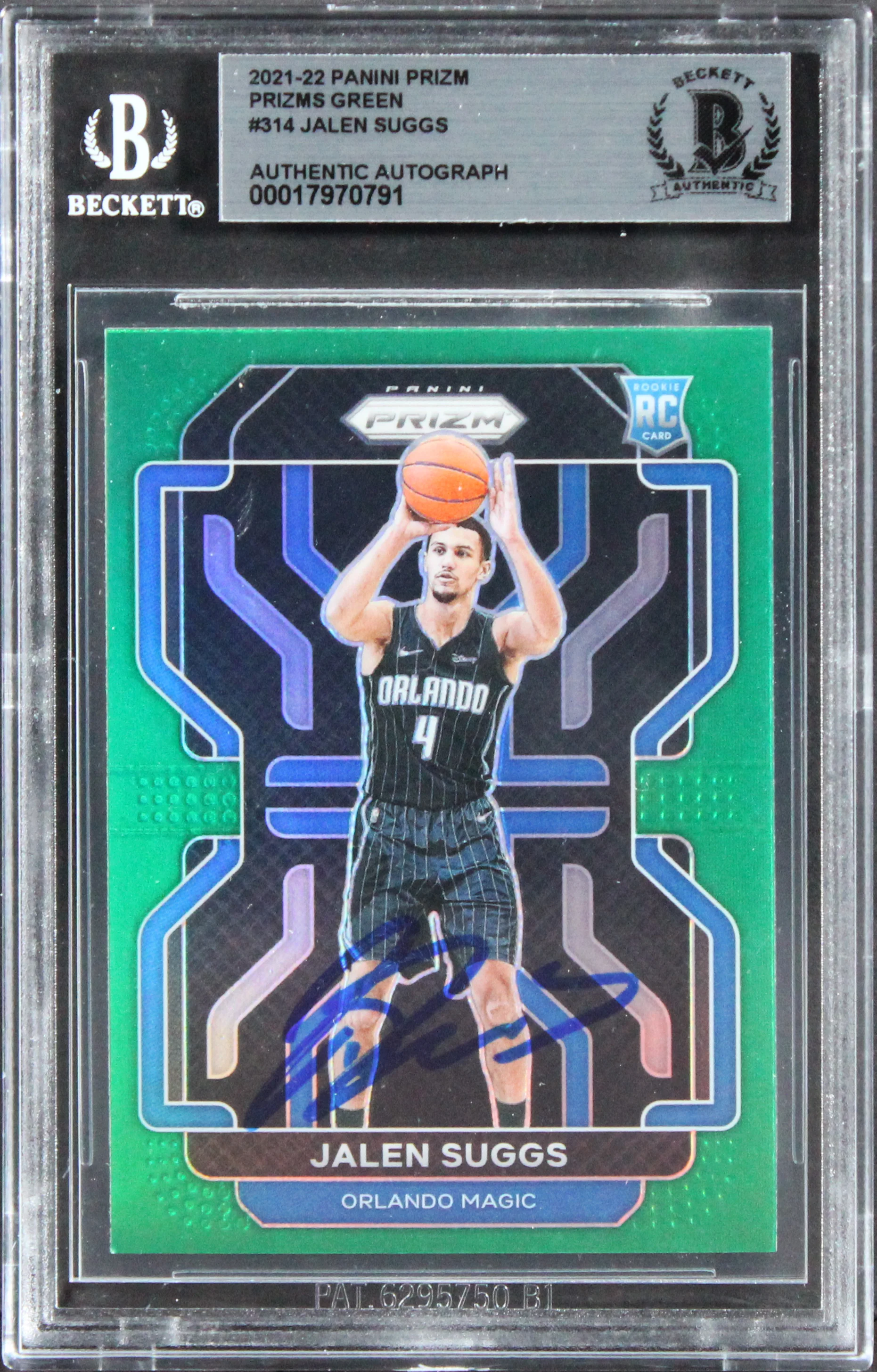 Magic Jalen Suggs Signed 2021 Panini Prizm Green #314 Rookie Card BAS Slabbed - Image 2