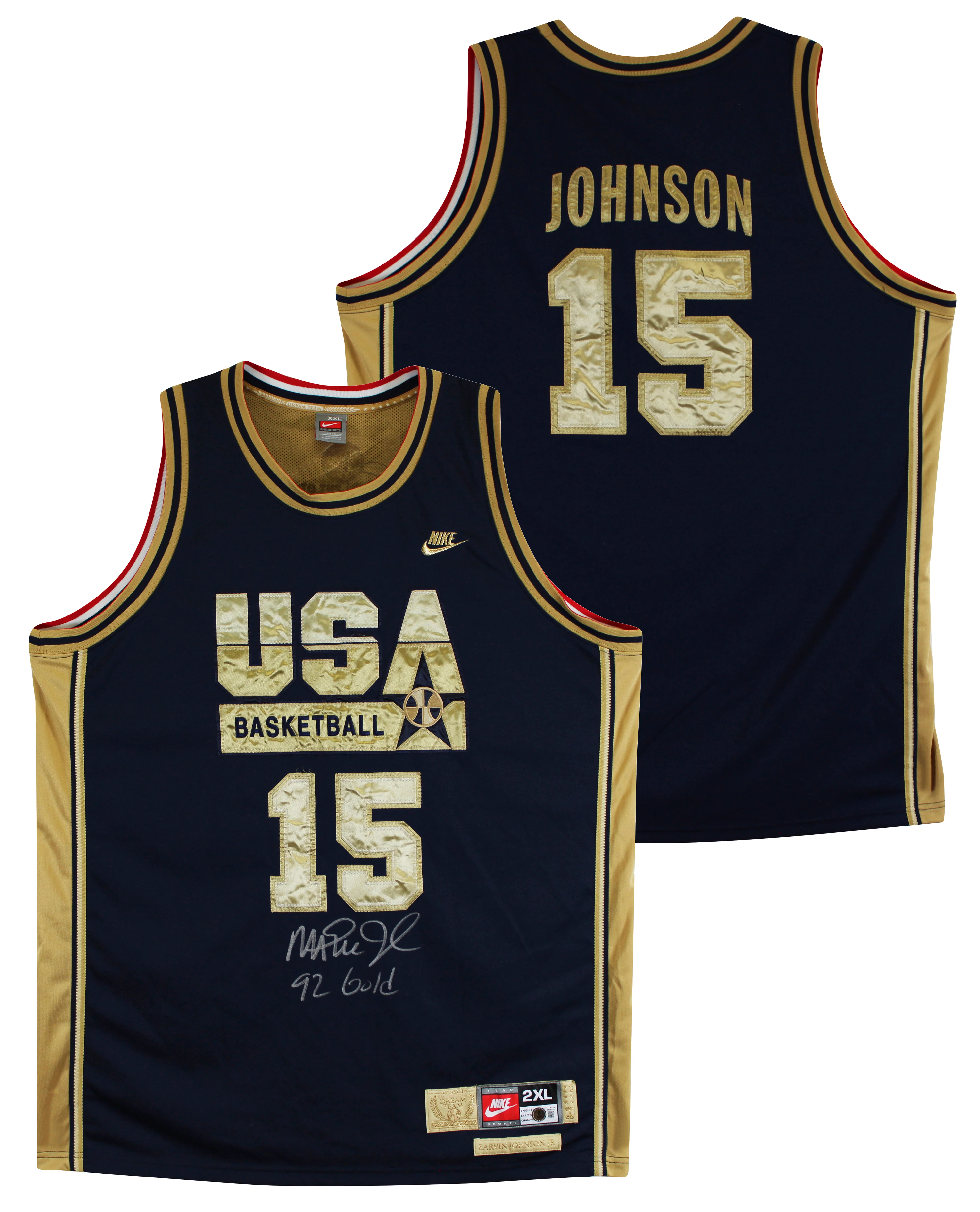Magic Johnson "92 Gold" Signed Navy & Gold Nike Team USA Jersey BAS W #3W387216 - Image 2