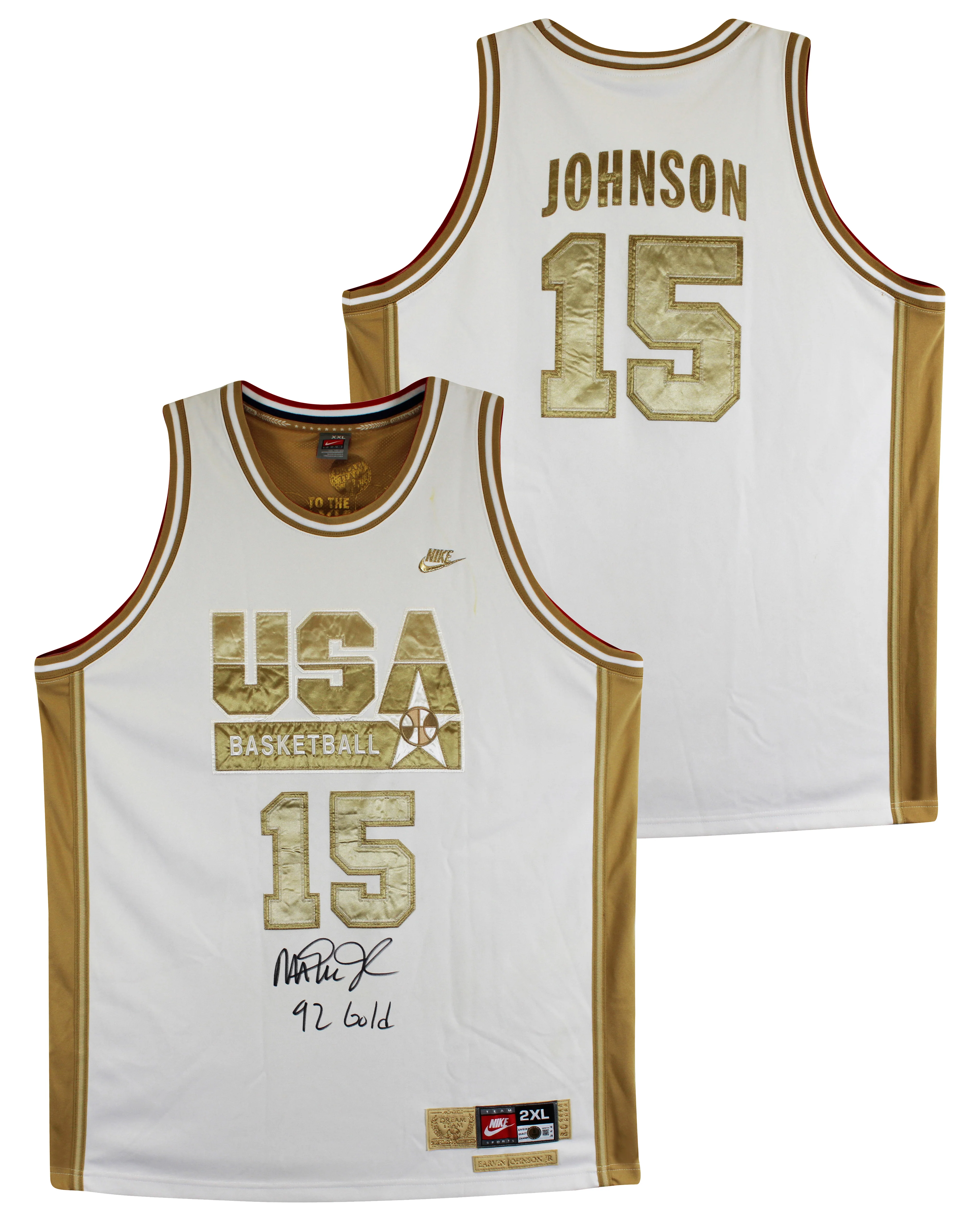 Magic Johnson "92 Gold" Signed White & Gold Nike Team USA Jersey BAS W #3W387218 - Image 2