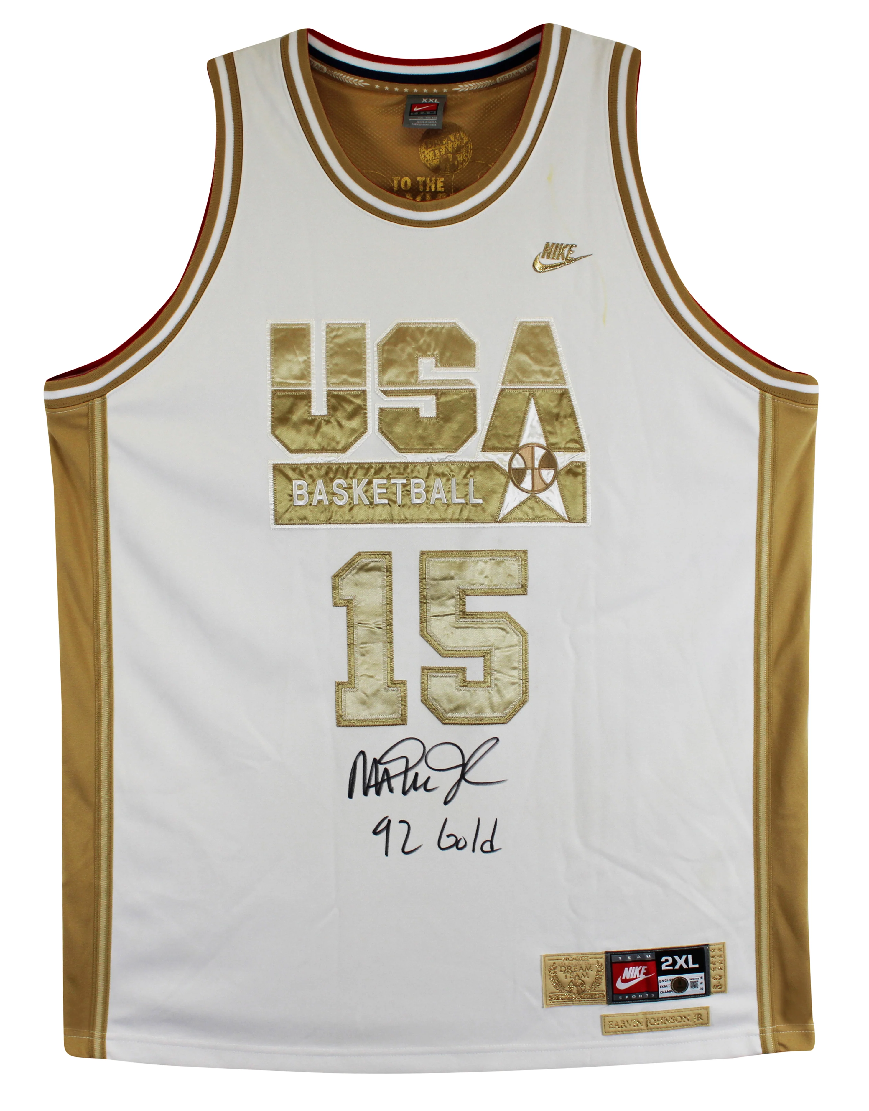 Magic Johnson "92 Gold" Signed White & Gold Nike Team USA Jersey BAS W #3W387218 - Image 3