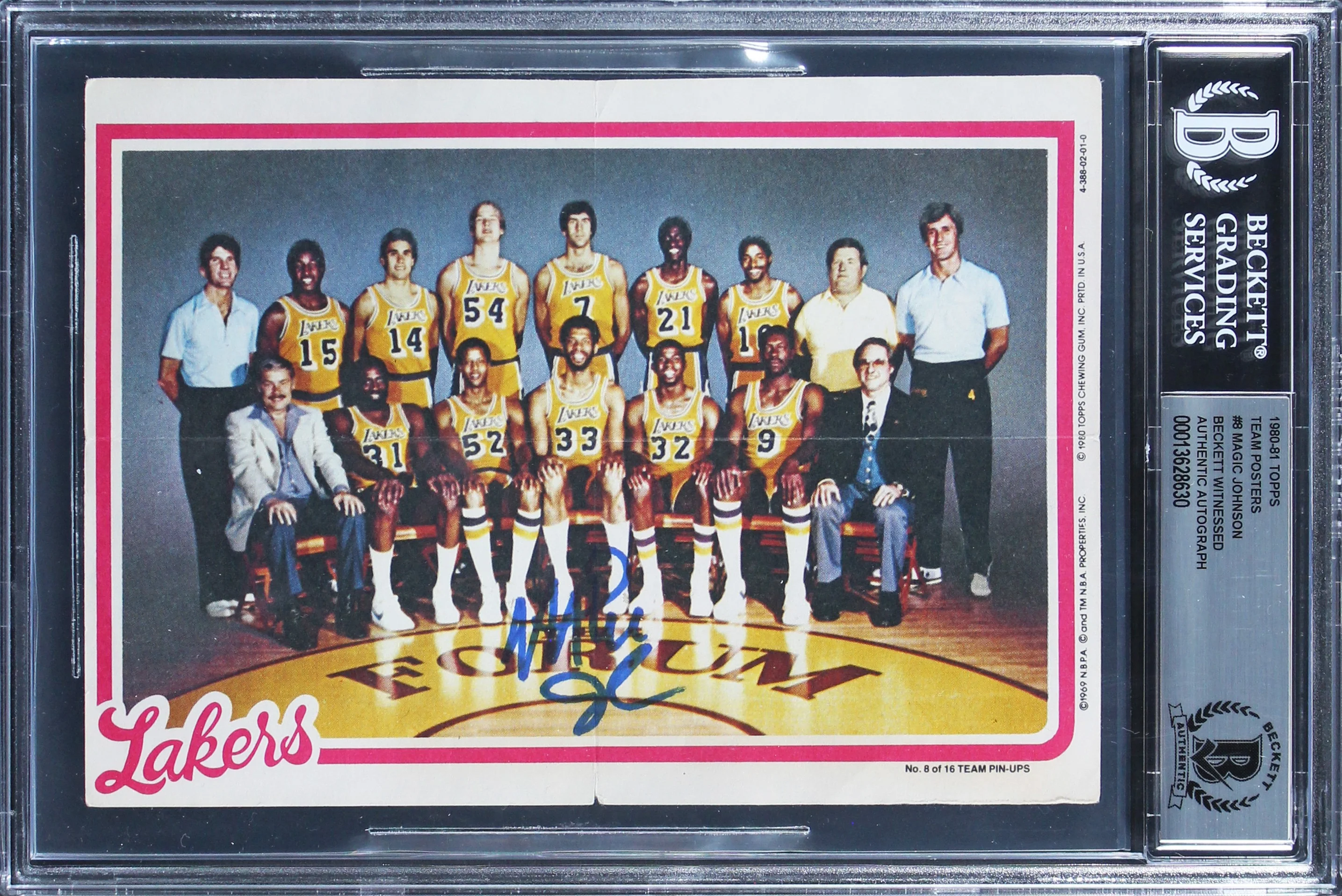 Magic Johnson Authentic Signed 1980 Topps 5x7 Team Poster #8 Card BAS Slabbed - Image 2