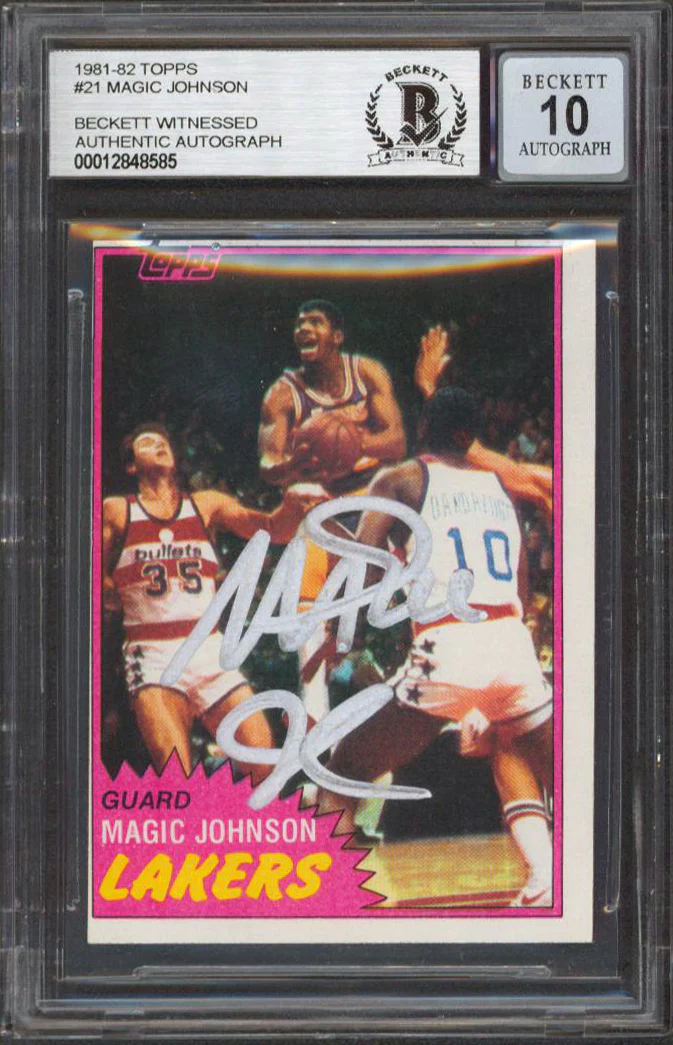 Magic Johnson Authentic Signed 1981 Topps #21 Card Auto 10! BAS Slab 12848585 - Image 2