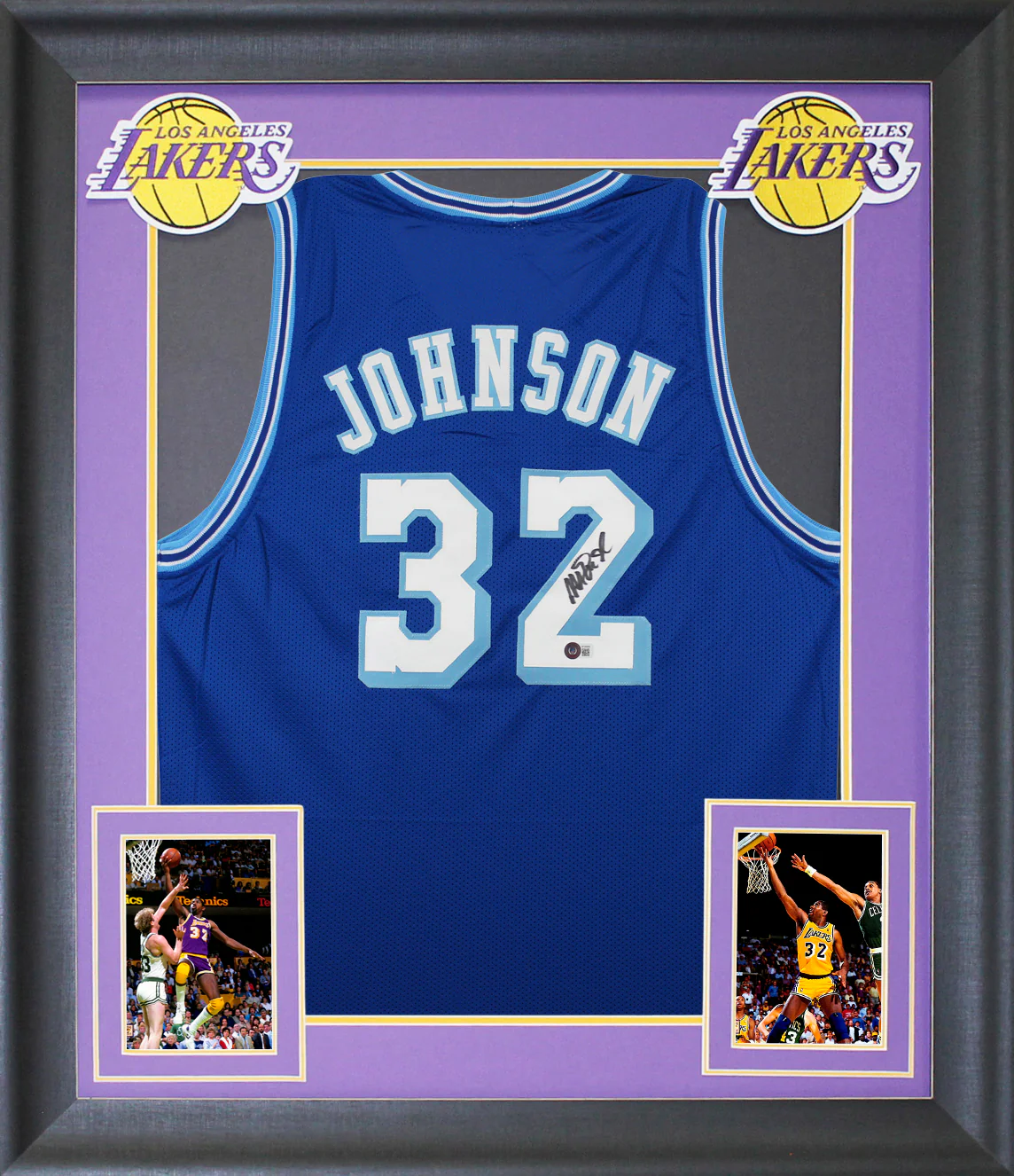 Magic Johnson Authentic Signed Blue TB Pro Style Framed Jersey BAS Witnessed - Image 2