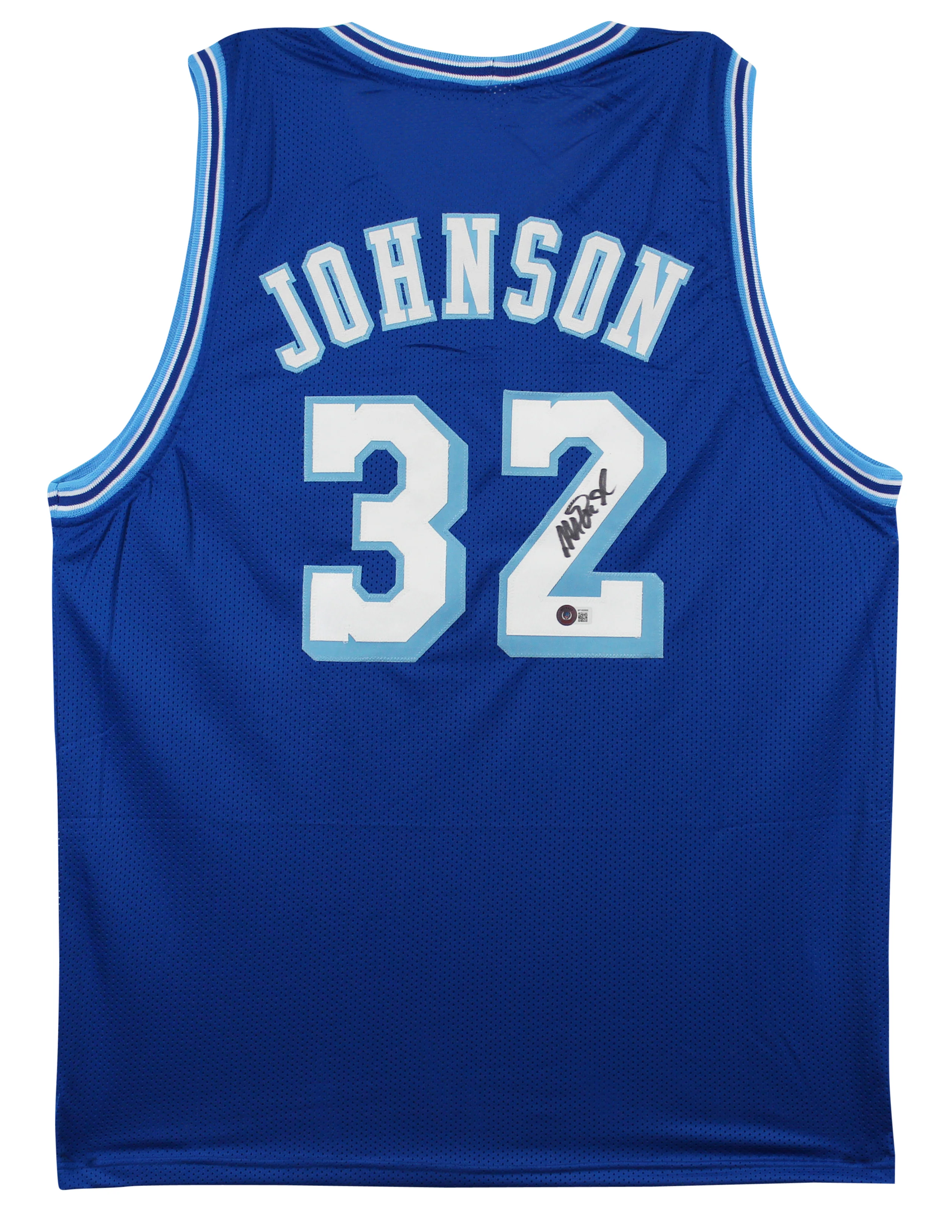 Magic Johnson Authentic Signed Blue Throwback Pro Style Jersey BAS Witnessed
