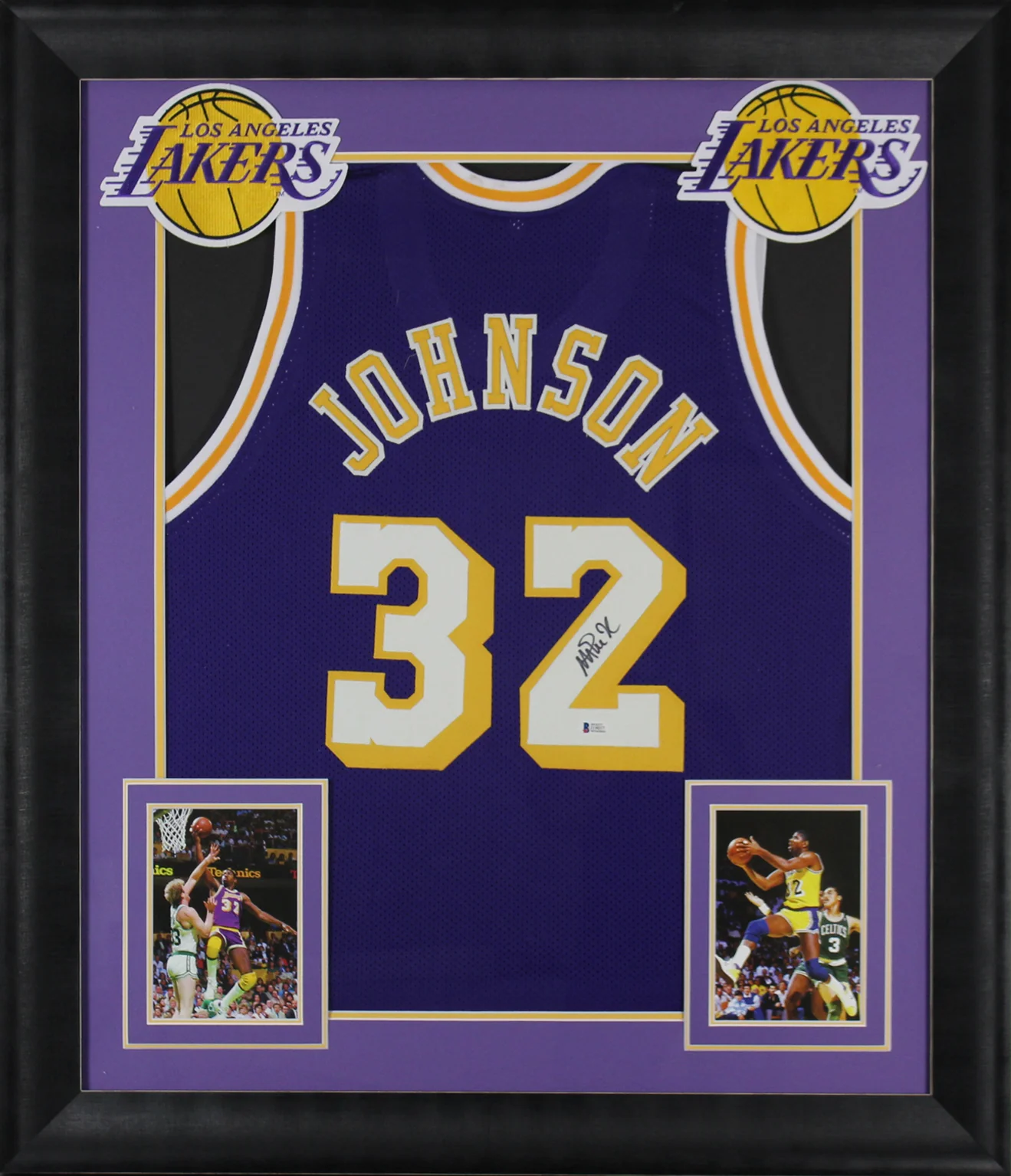 Magic Johnson Authentic Signed Purple Pro Style Framed Jersey BAS Witnessed