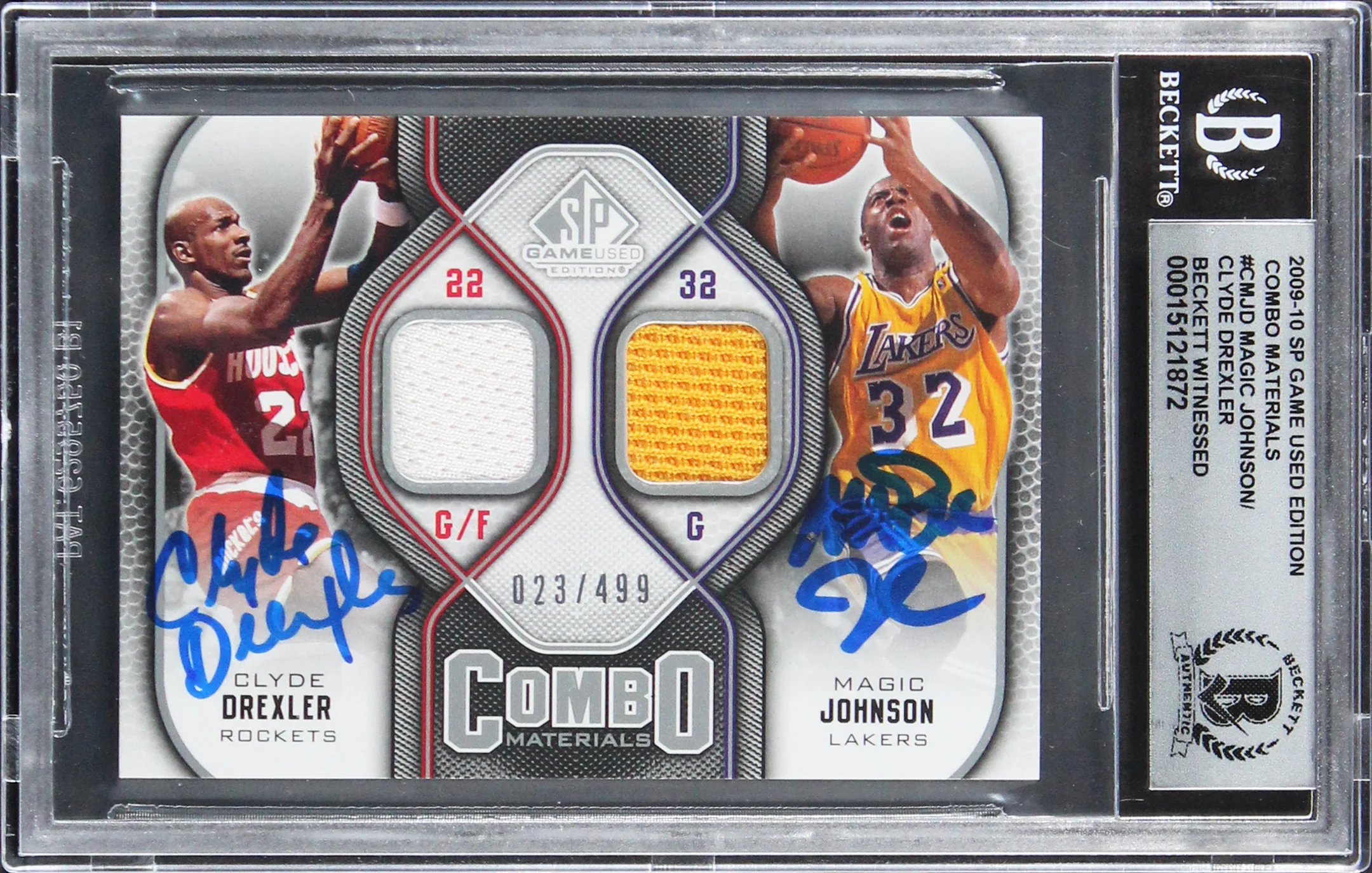 Magic Johnson & Clyde Drexler Signed 2009 SP GUCM #CMJD Card Auto 10! BAS Slab 4