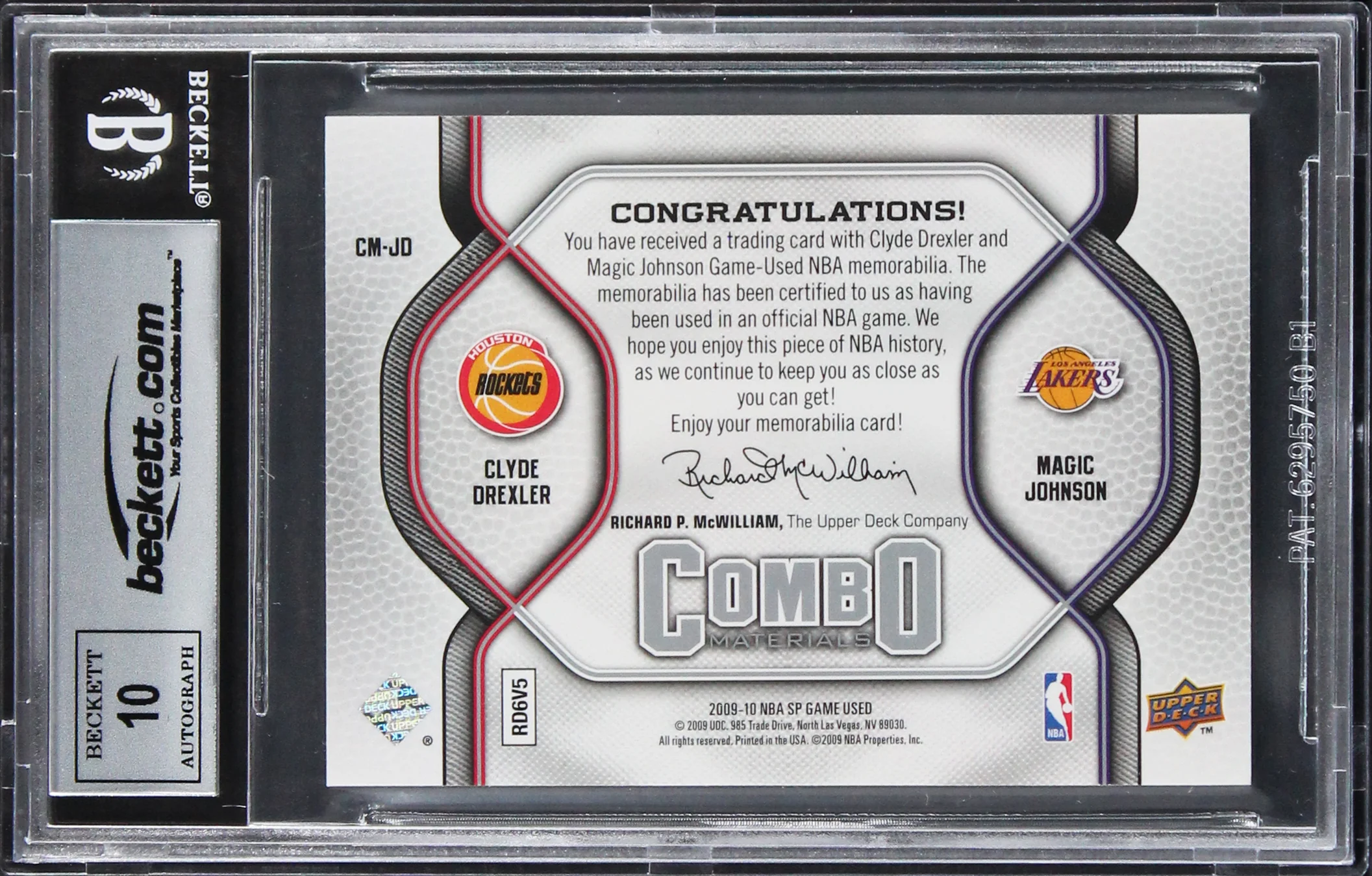 Magic Johnson & Clyde Drexler Signed 2009 SP GUCM #CMJD Card Auto 10! BAS Slab 4 - Image 3