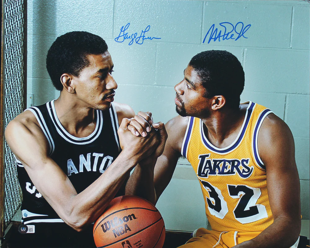 Magic Johnson & George Gervin Authentic Signed 16x20 Photo BAS Witnessed 1 - Image 2