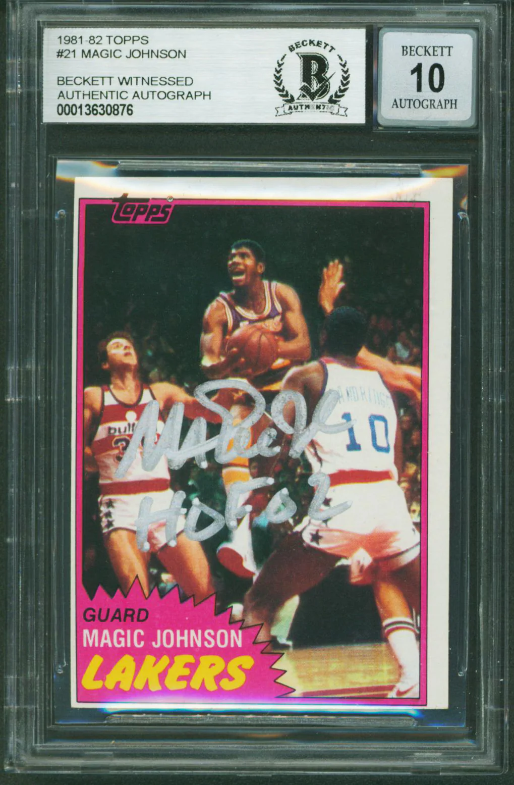 Magic Johnson "HOF 02" Signed 1981 Topps #21 Card Auto 10! BAS Slab #13630876 - Image 2