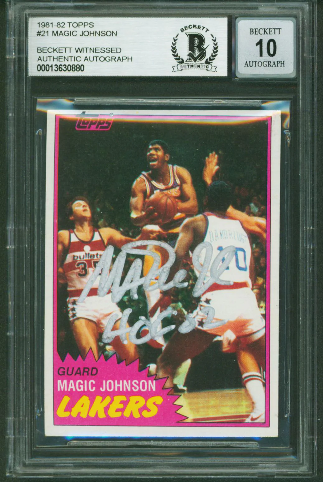 Magic Johnson "HOF 02" Signed 1981 Topps #21 Card Auto 10! BAS Slab #13630880 - Image 2
