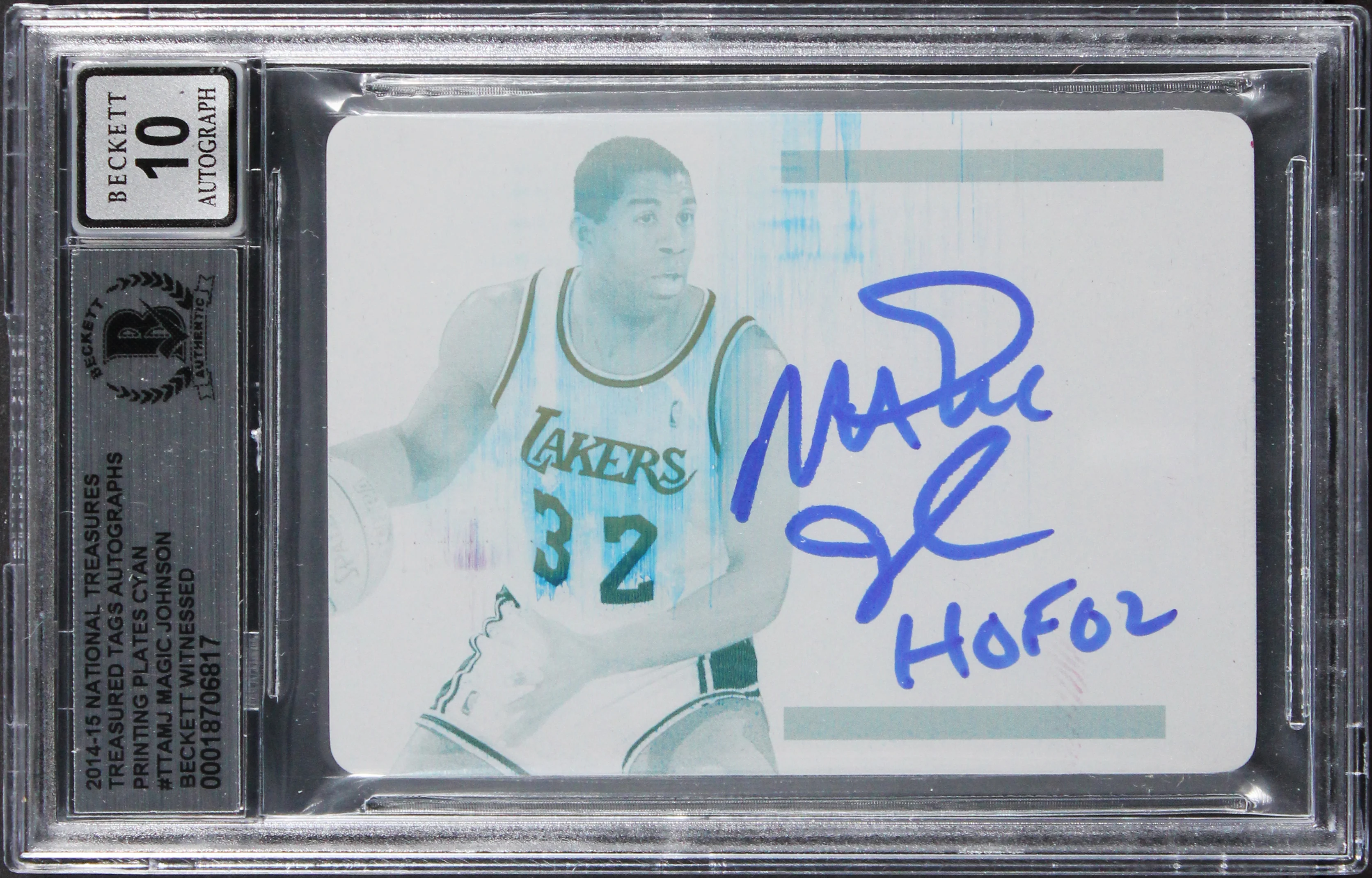 Magic Johnson "HOF 02" Signed 2014 NT TT PP Cyan #TTAMJ Card Auto 10 BAS Slabbed - Image 2