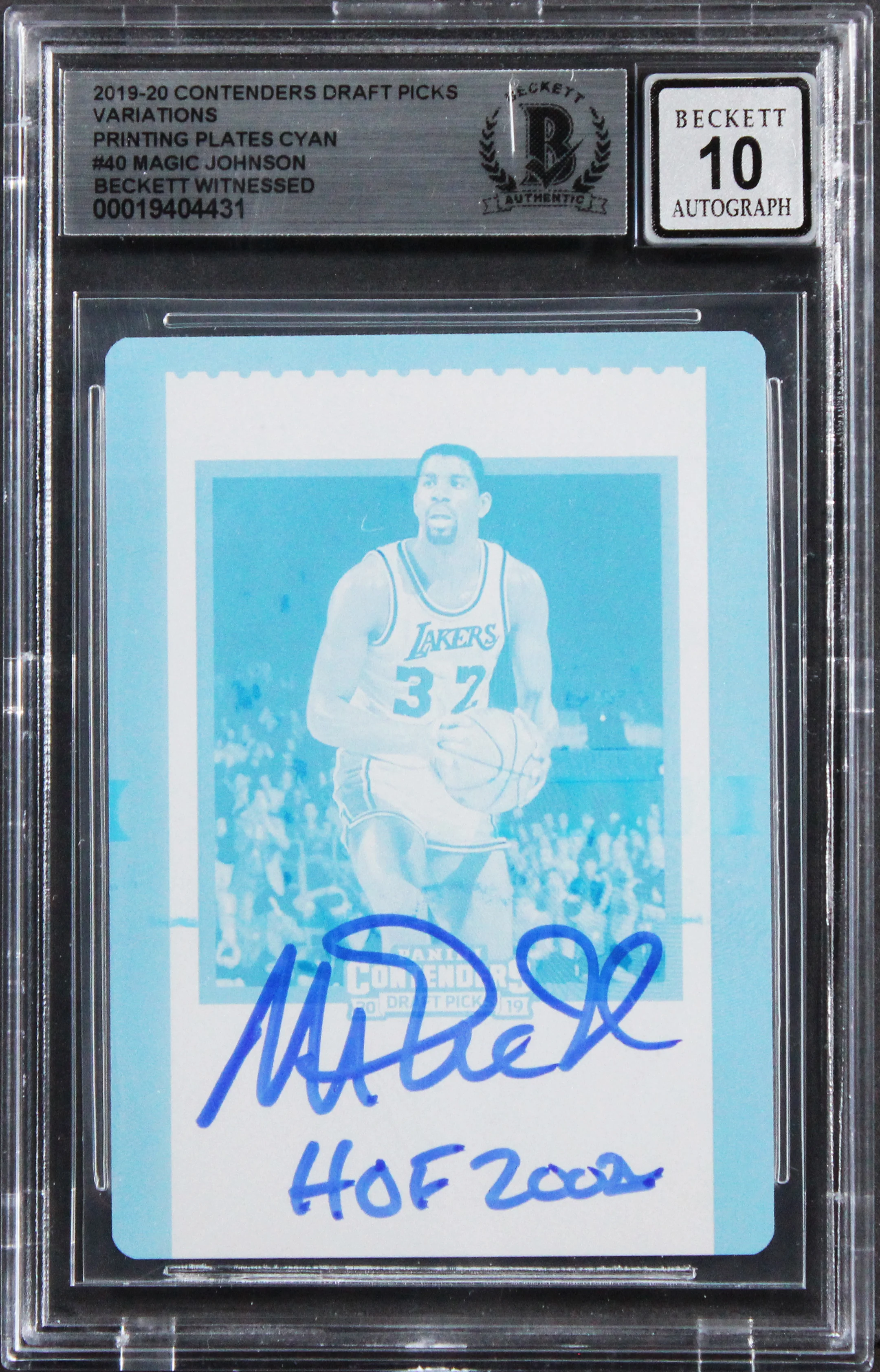 Magic Johnson HOF 2002 Signed 2019 Panini PP Cyan #40 1/1 Card Auto 10 BAS Slab - Image 2