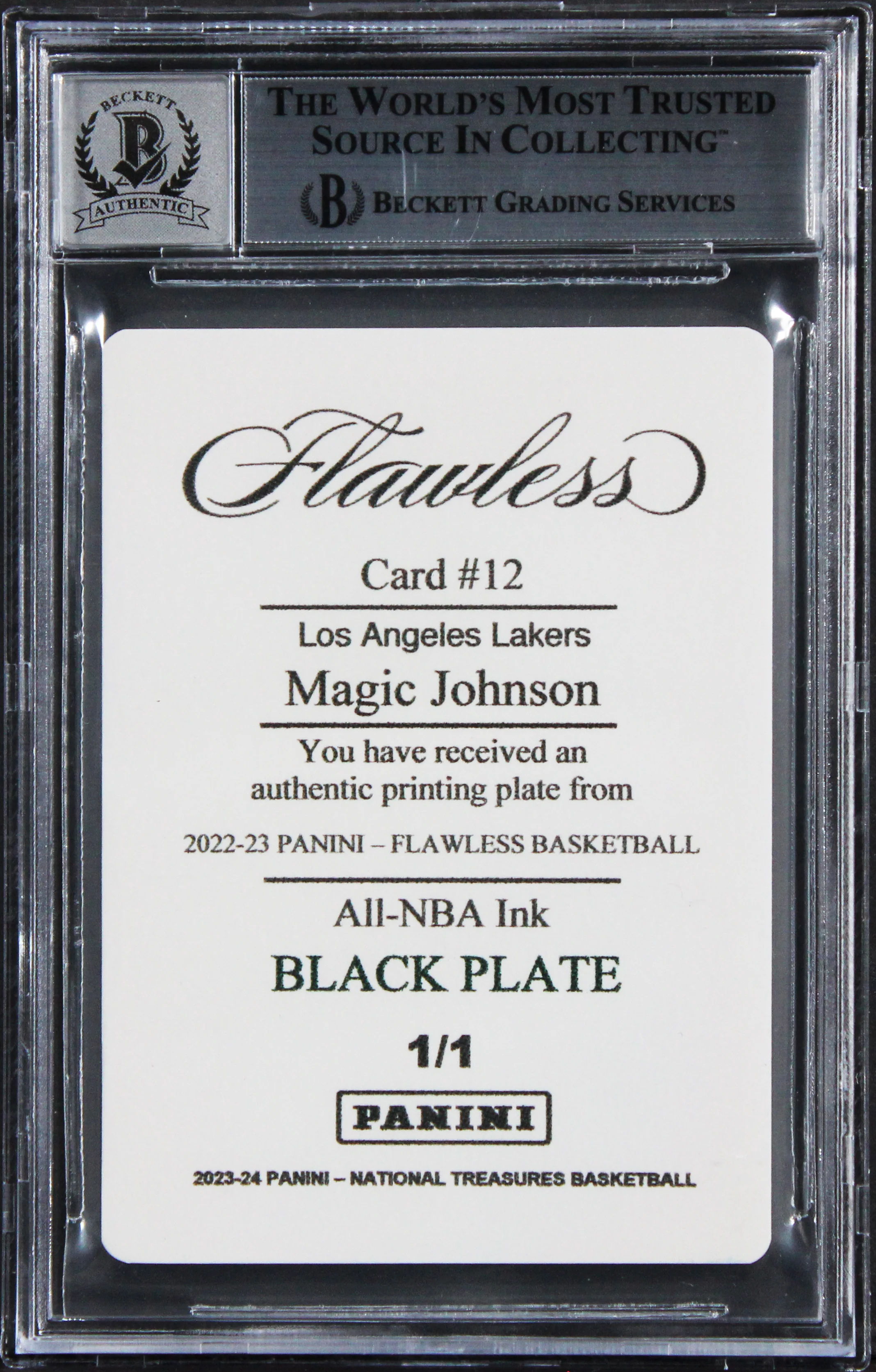 Magic Johnson "HOF 2002" Signed 2022 Panini PP Black #12 Card Auto 10 BAS Slab - Image 3