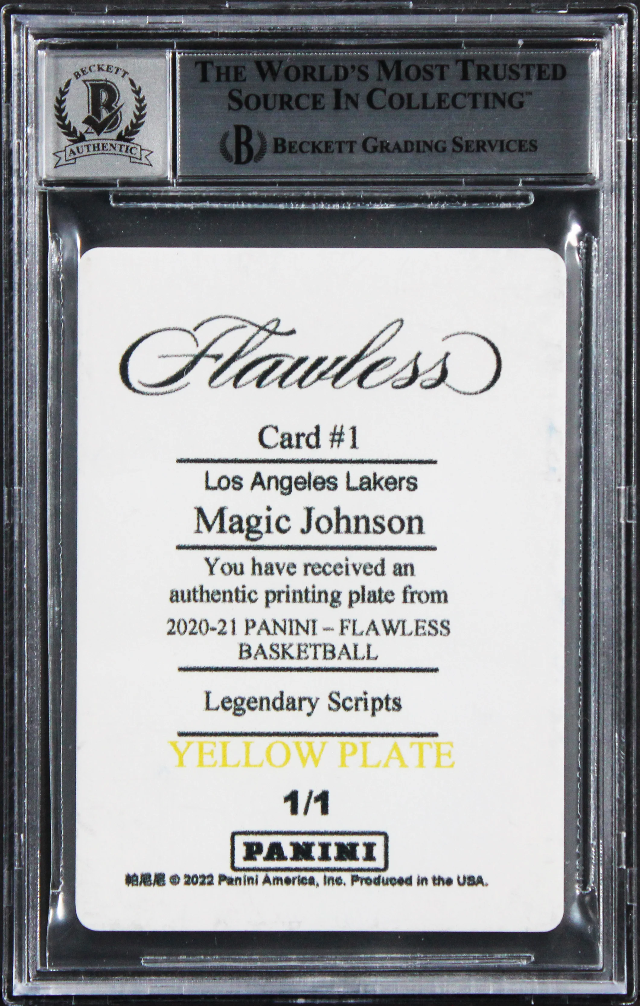 Magic Johnson HOF Signed 2020 Panini FLS PP Yellow #1 1/1 Card Auto 10! BAS Slab - Image 3