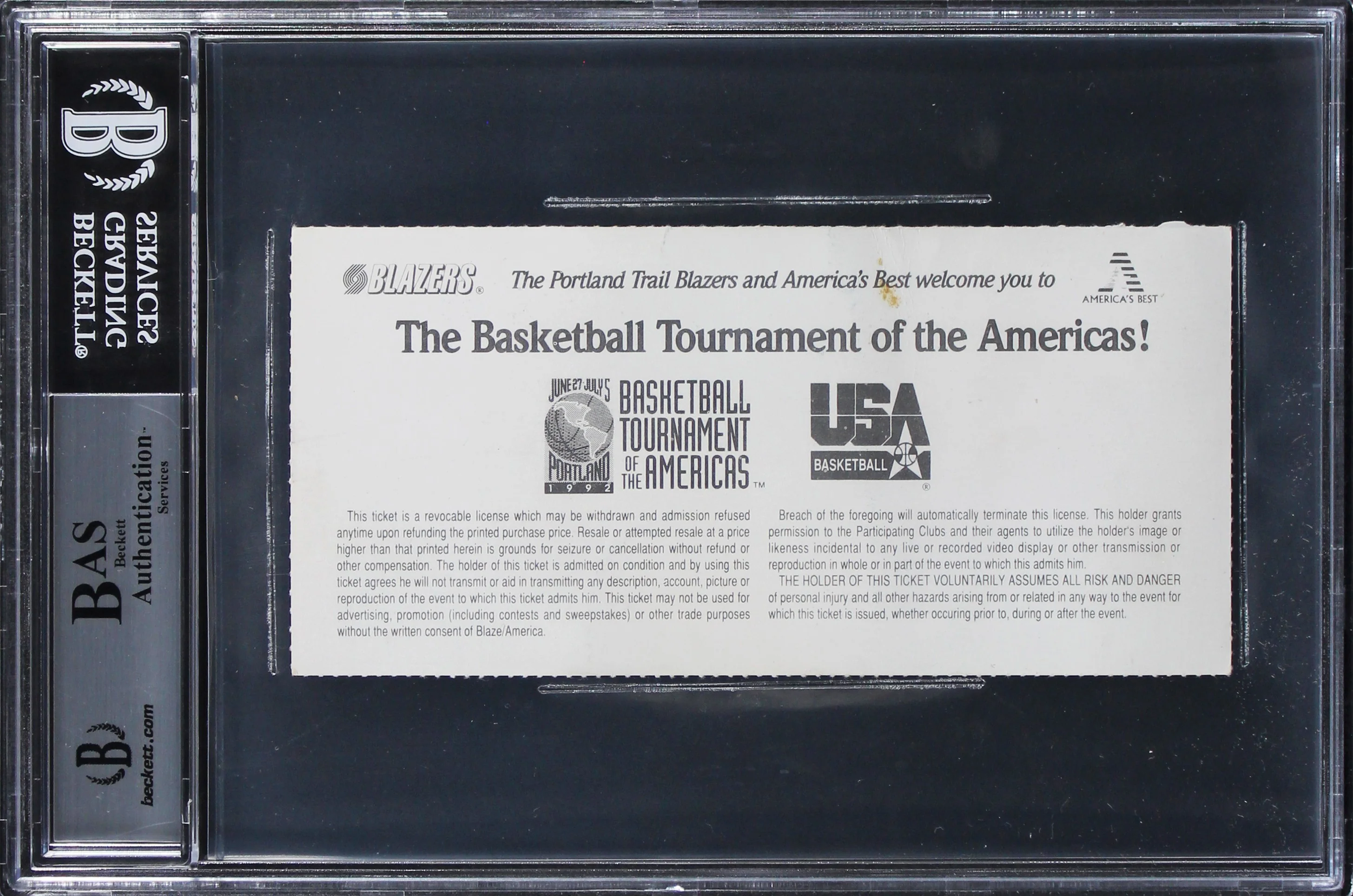 Magic Johnson & Larry Bird "92 Gold" Signed 1992 TOTA Ticket Stub BAS Slabbed 3 - Image 3