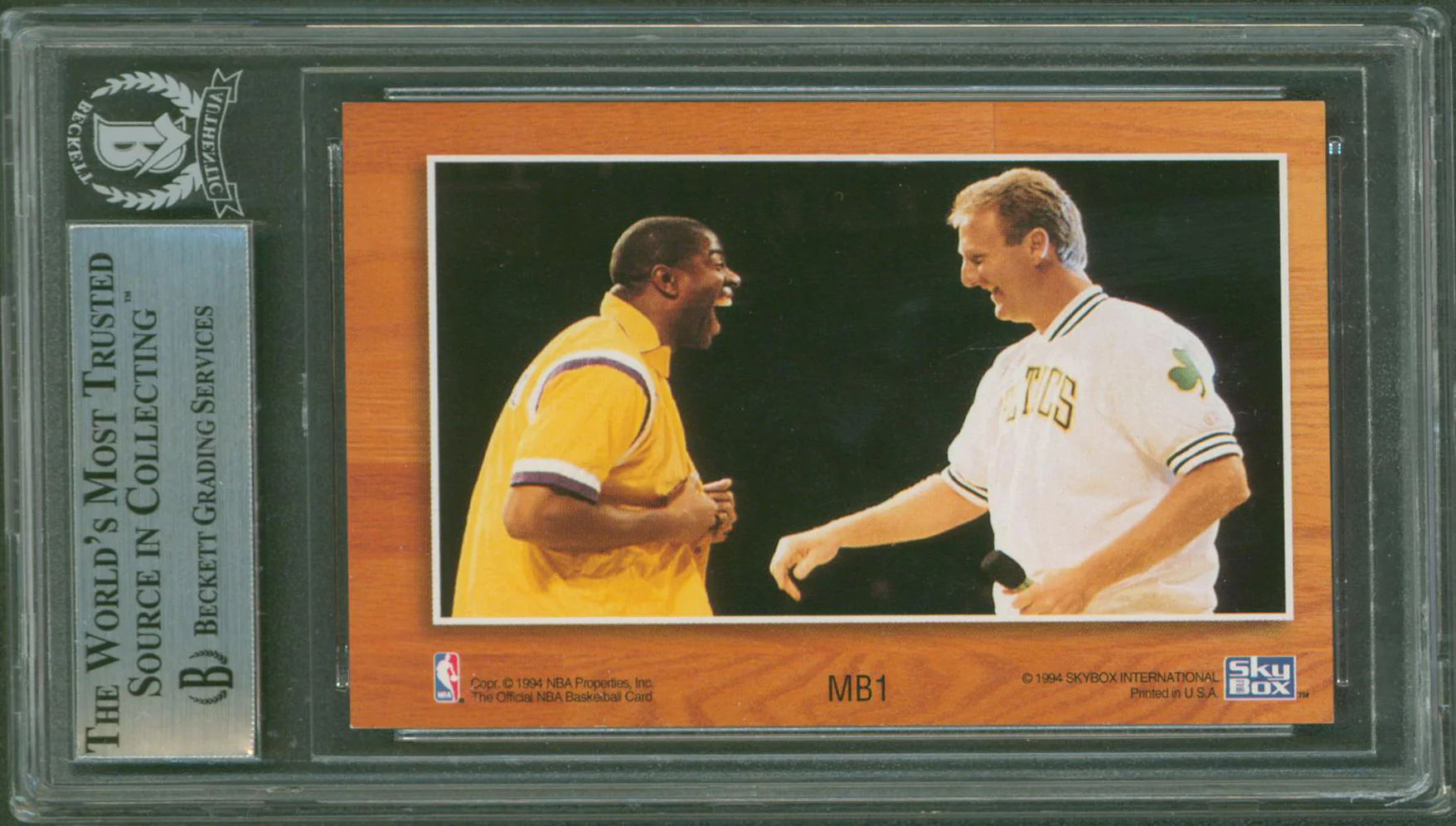 Magic Johnson & Larry Bird Authentic Signed 1993 Hoops #MB1 Card BAS Slabbed - Image 3