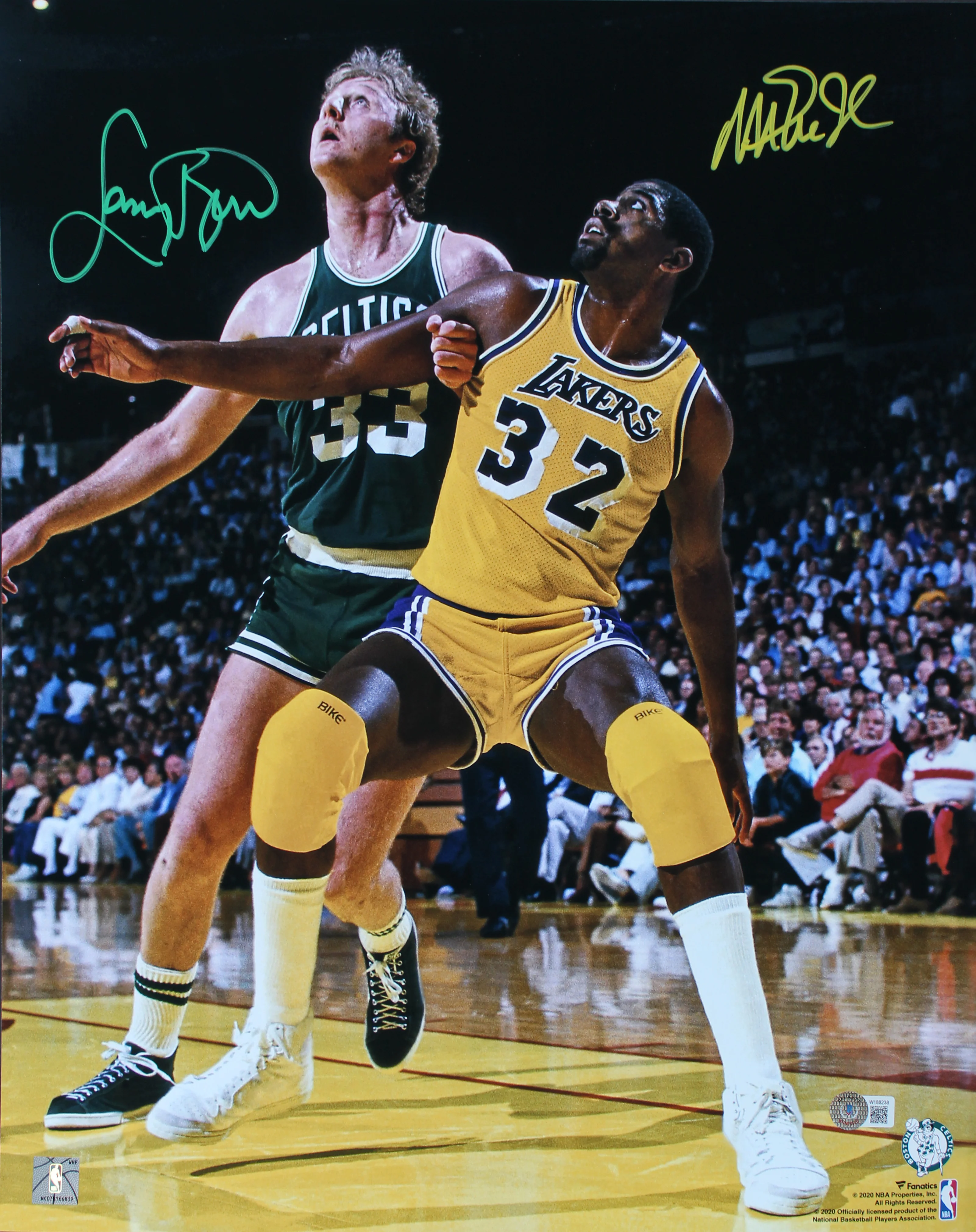 Magic Johnson & Larry Bird Signed 16x20 Vertical Boxout Photo BAS Witnessed - Image 2