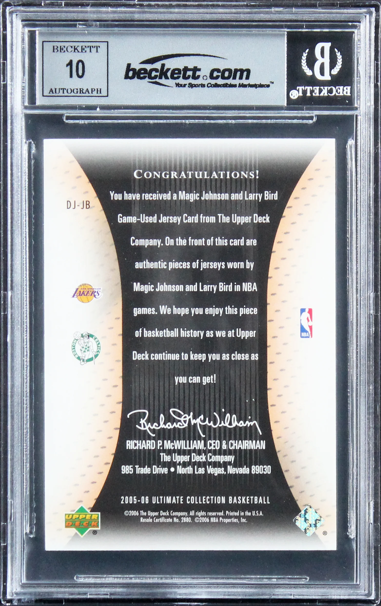 Magic Johnson & Larry Bird Signed 2005 Ultimate Patches DPJB 15/50 Card BAS Slab - Image 3