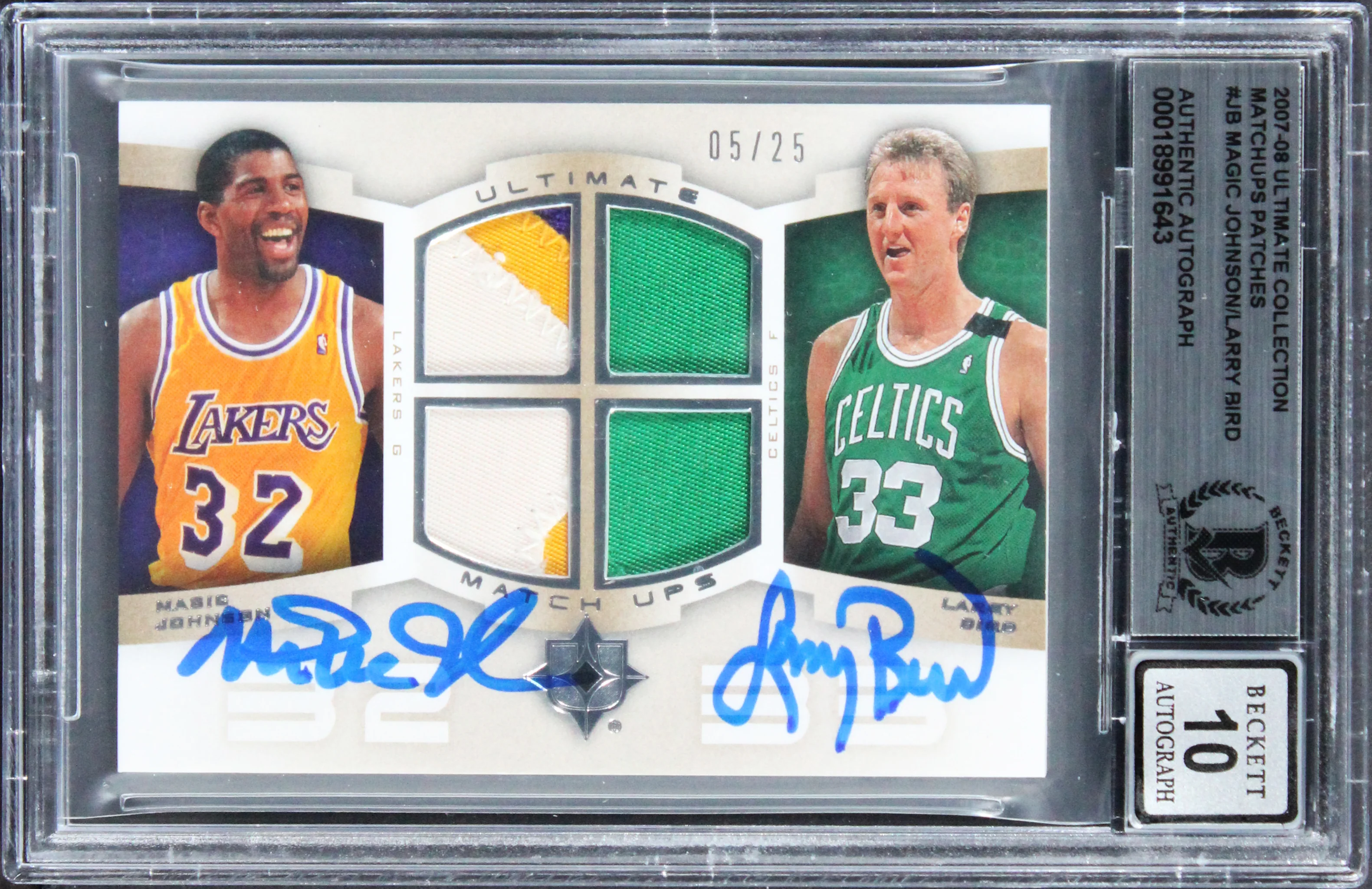 Magic Johnson & Larry Bird Signed 2007 UC Match #JB #5/25 Card Auto 10! BAS Slab - Image 2