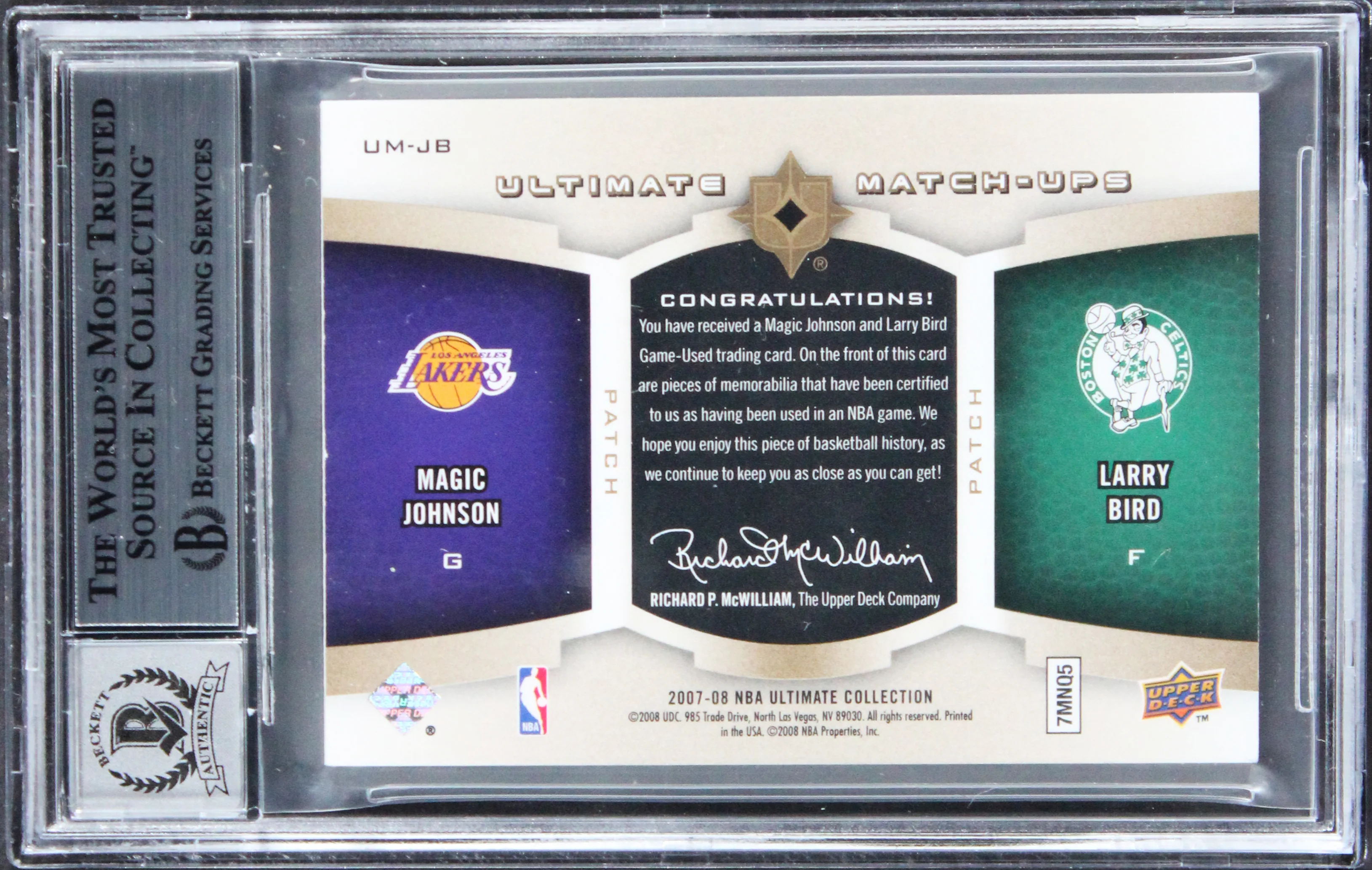Magic Johnson & Larry Bird Signed 2007 UC Match #JB #5/25 Card Auto 10! BAS Slab - Image 3