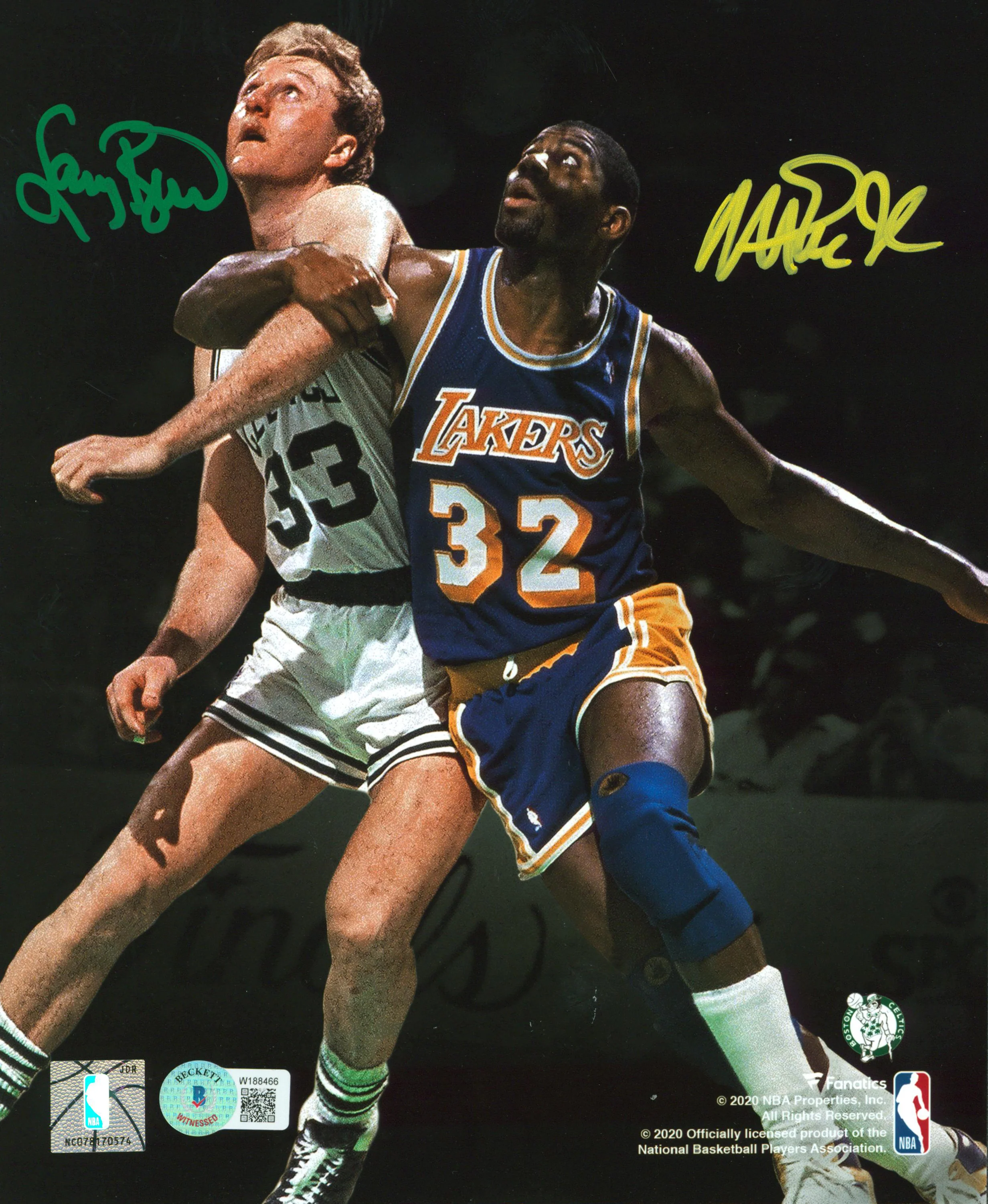 Magic Johnson & Larry Bird Signed 8x10 Vertical Spotlight Photo BAS Witnessed - Image 2