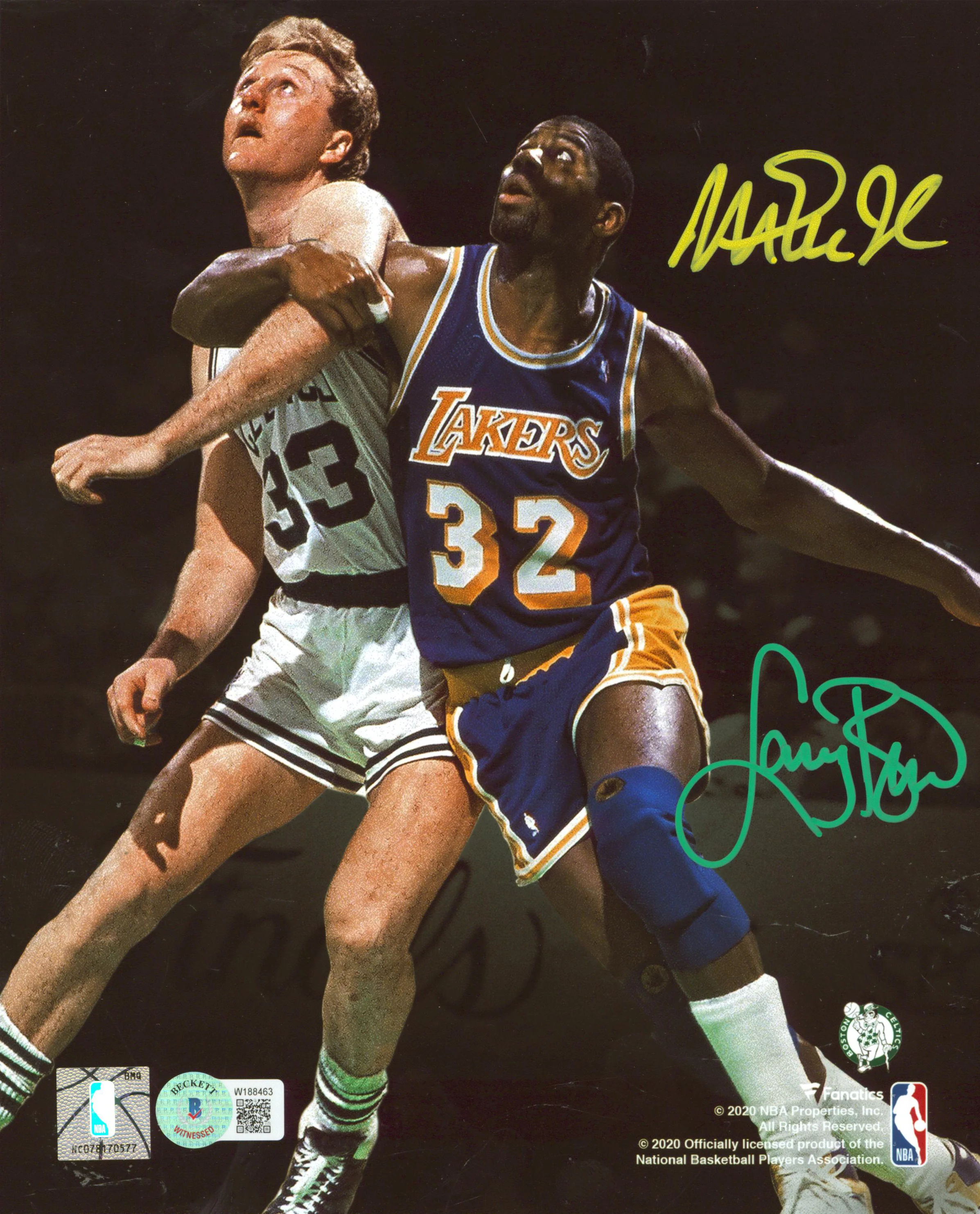 Magic Johnson & Larry Bird Signed 8x10 Vertical Spotlight Photo BAS Witnessed - Image 3
