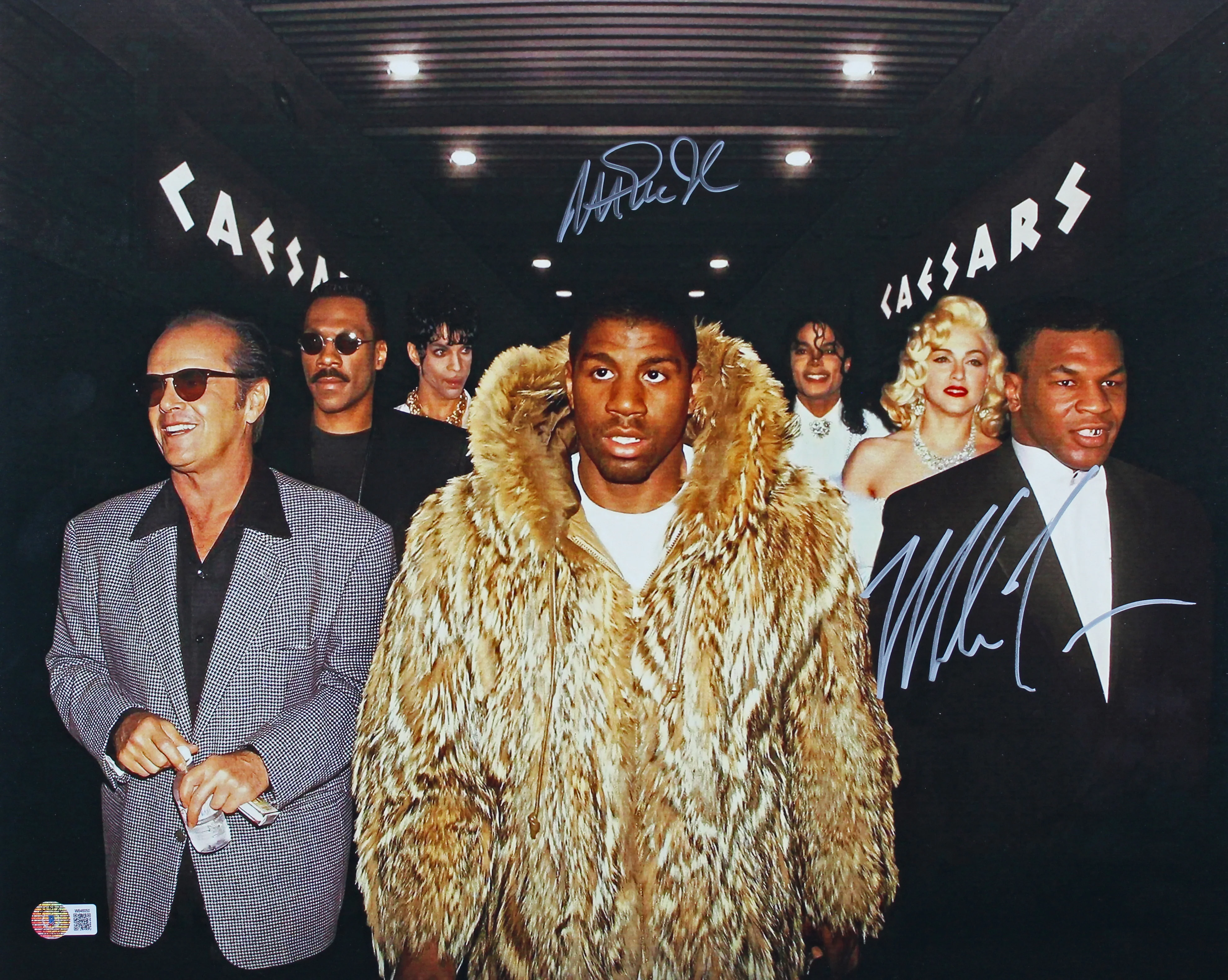 Magic Johnson & Mike Tyson Signed 16x20 80'S Hollywood Legends Photo BAS Wit - Image 2