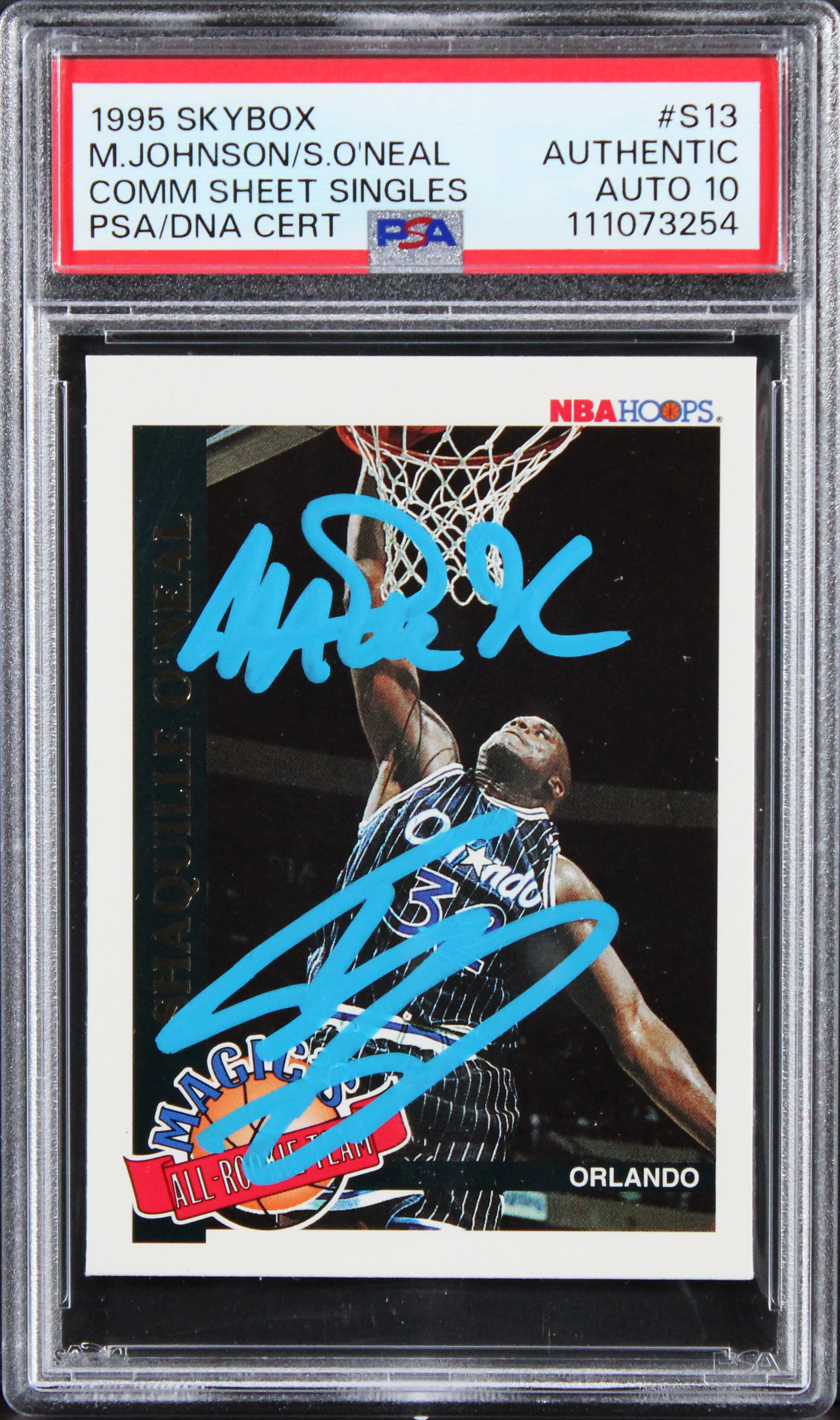 Magic Johnson & Shaquille O'Neal Signed 1995 Skybox #S13 Card Auto 10! PSA Slab - Image 2