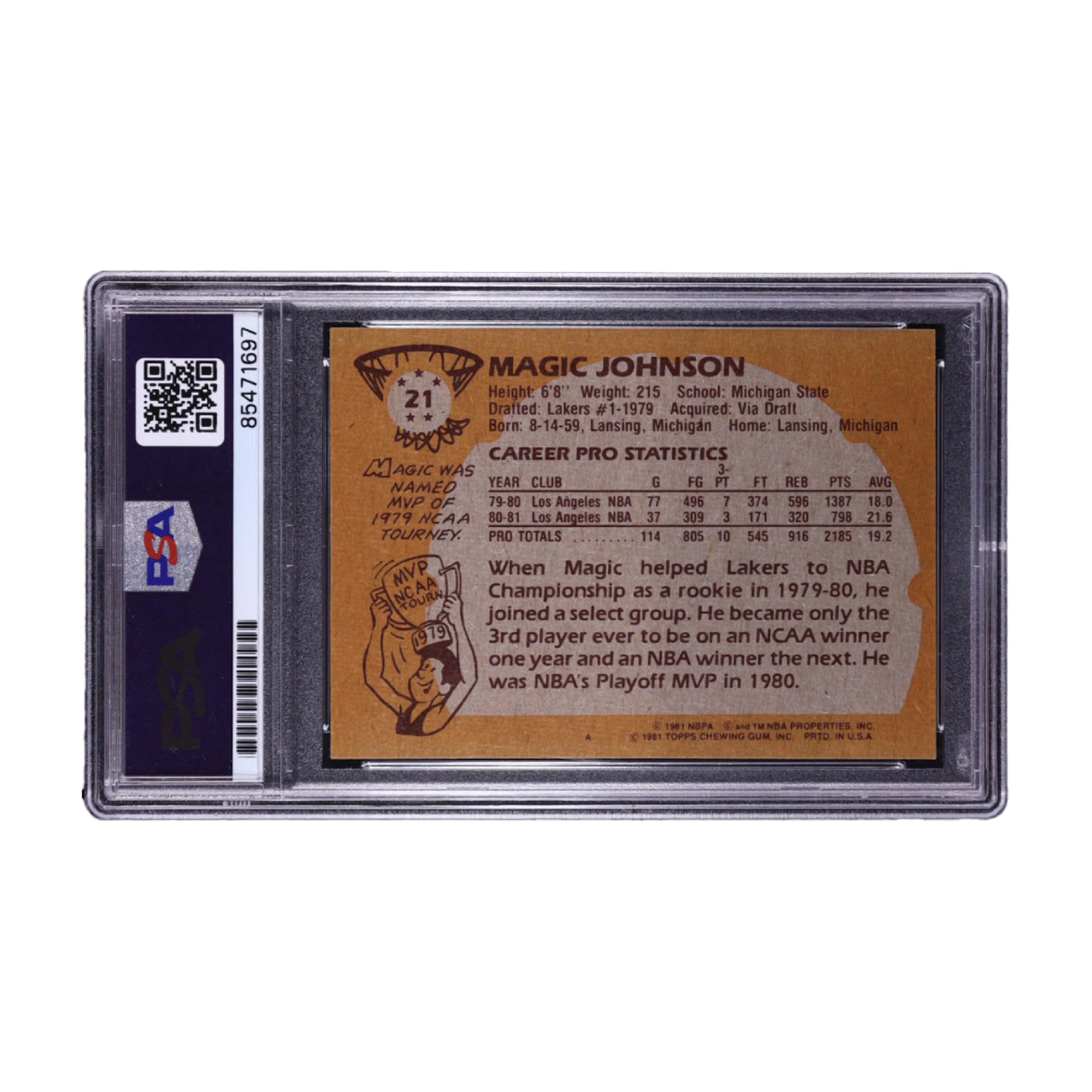 Magic Johnson Signed 1981 Topps #21 (PSA | Autograph Graded PSA 10) - Image 2