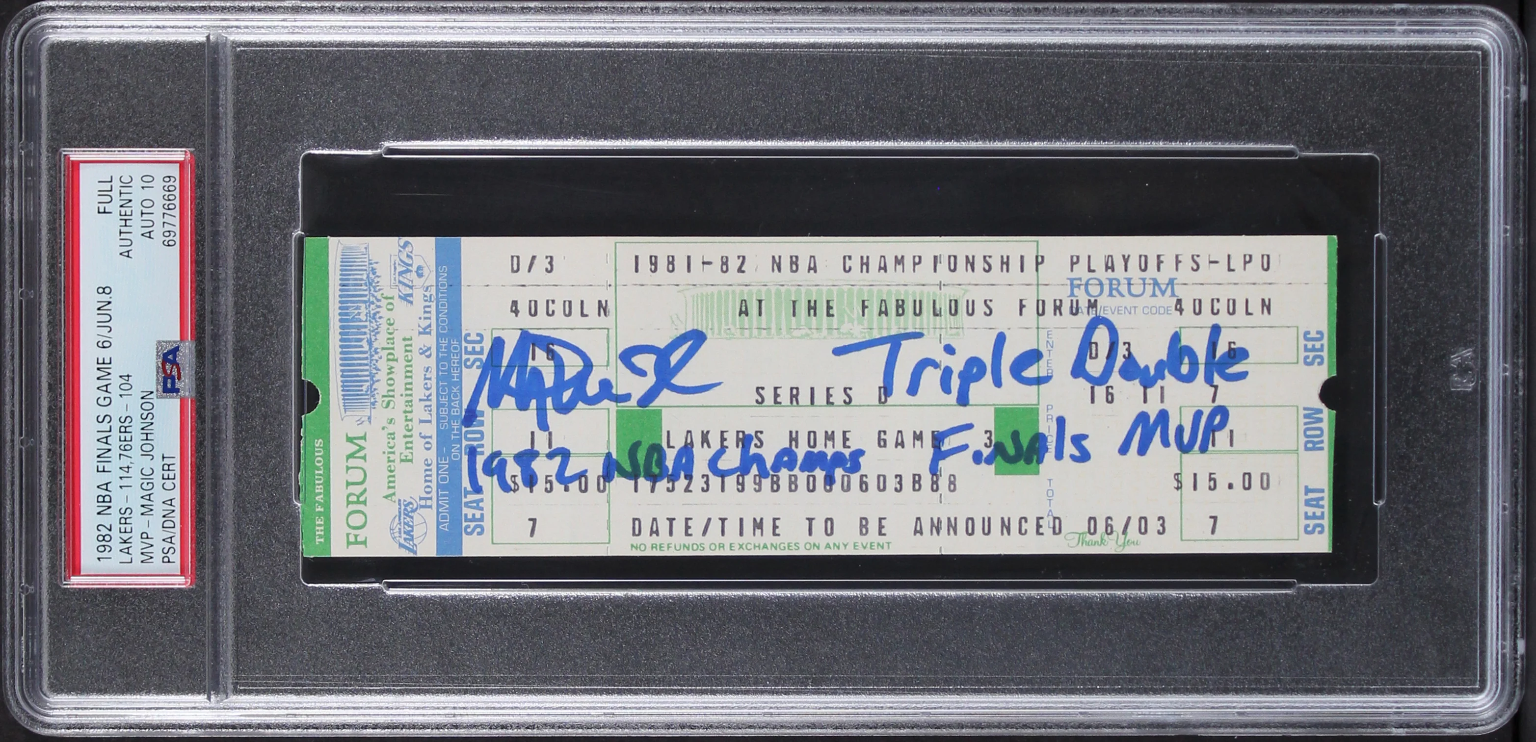 Magic Johnson Signed 1982 Finals Game 6 Full Ticket Stub Auto 10! PSA Slabbed 1 - Image 2