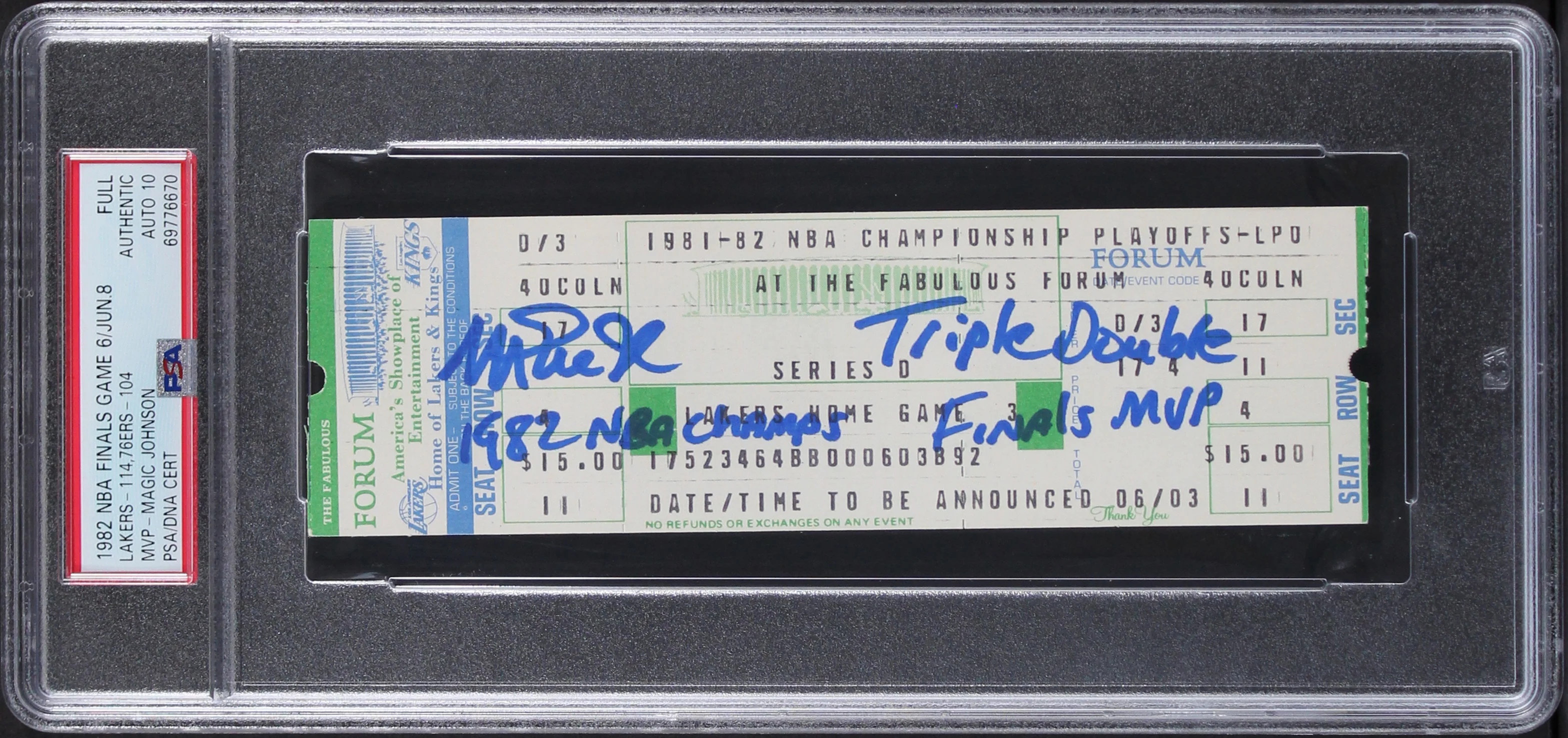 Magic Johnson Signed 1982 Finals Game 6 Full Ticket Stub Auto 10! PSA Slabbed 3 - Image 2