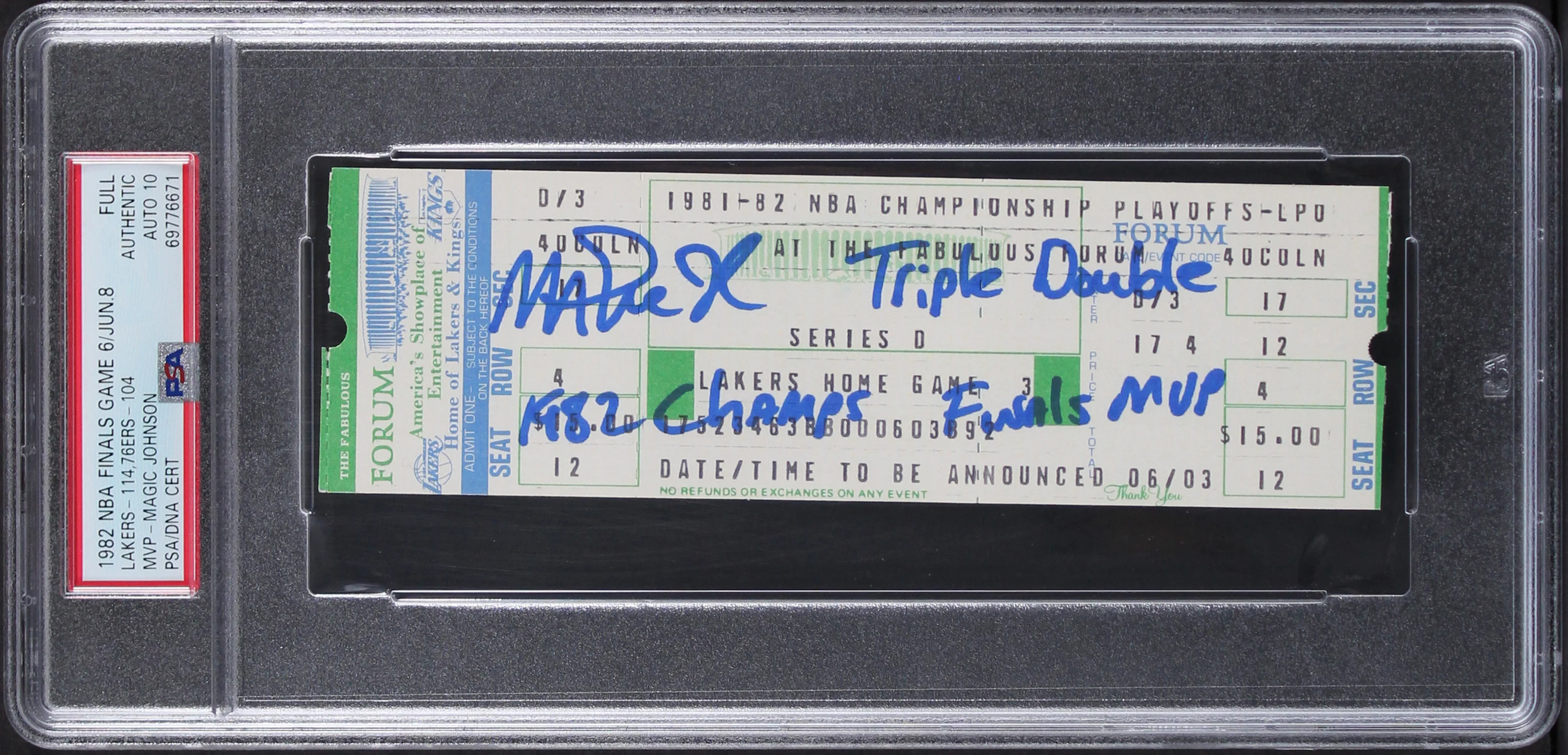 Magic Johnson Signed 1982 Finals Game 6 Full Ticket Stub Auto 10! PSA Slabbed 4 - Image 2