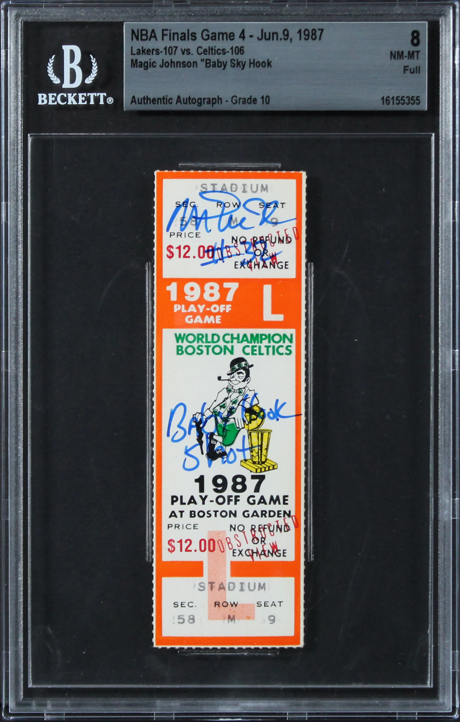 Magic Johnson Signed 1987 Finals Game 4 Ticket EX-MT 8, Auto 10! BAS Slabbed - Image 2