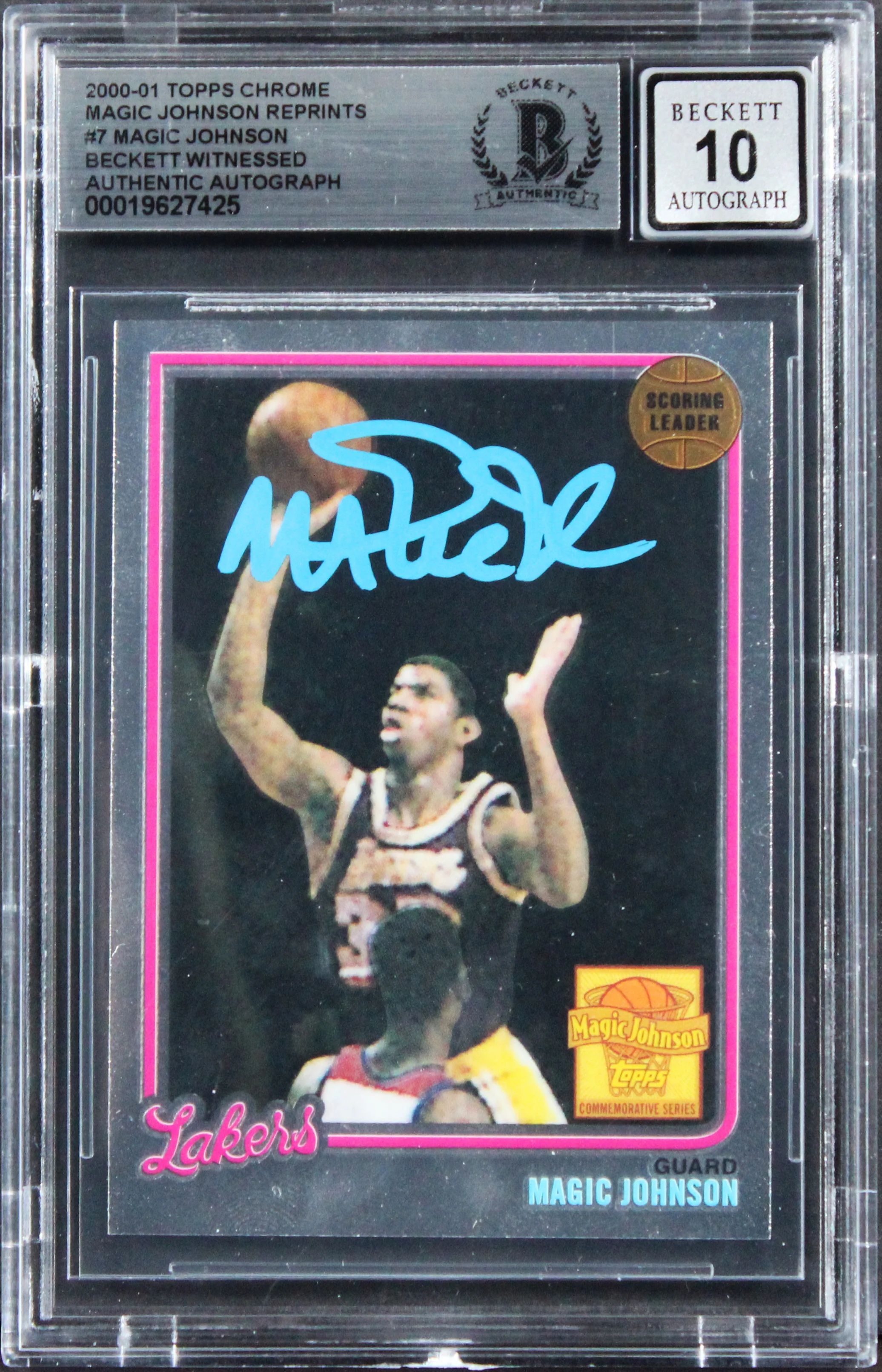 Magic Johnson Signed 2000 Topps Chrome Reprints #7 Card Auto 10! BAS Slabbed - Image 2