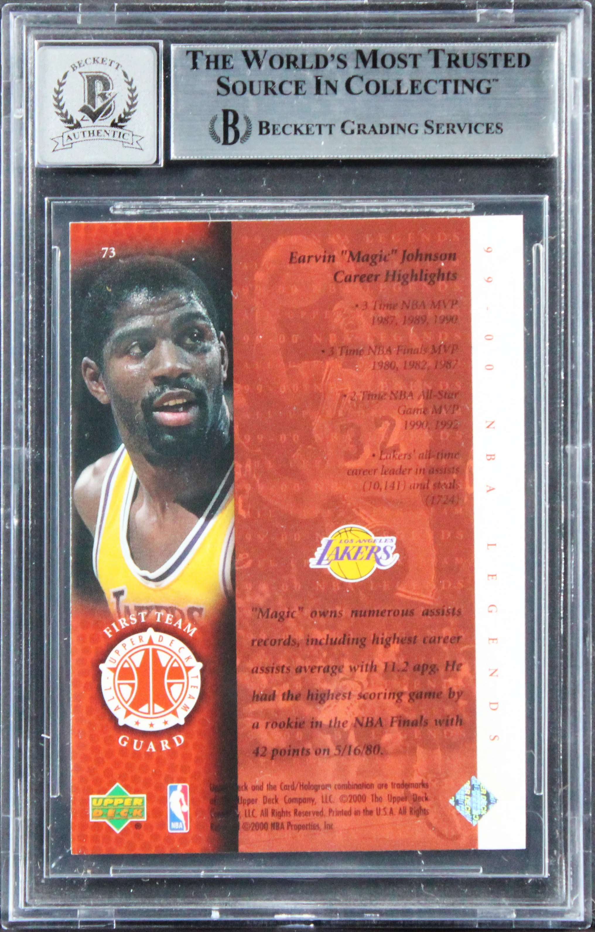 Magic Johnson Signed 2000 UD Century Legends #73 Card Auto Grade 10! BAS Slabbed - Image 3