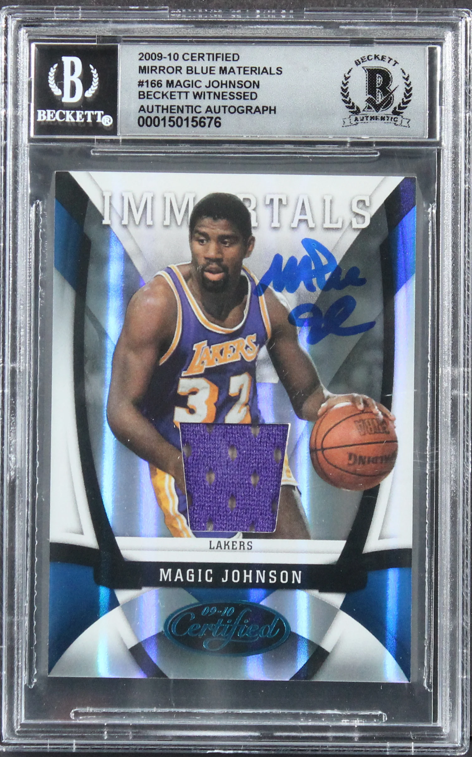 Magic Johnson Signed 2009 Certified Mirror Blue #166 35/50 Card Auto 10 BAS Slab - Image 2