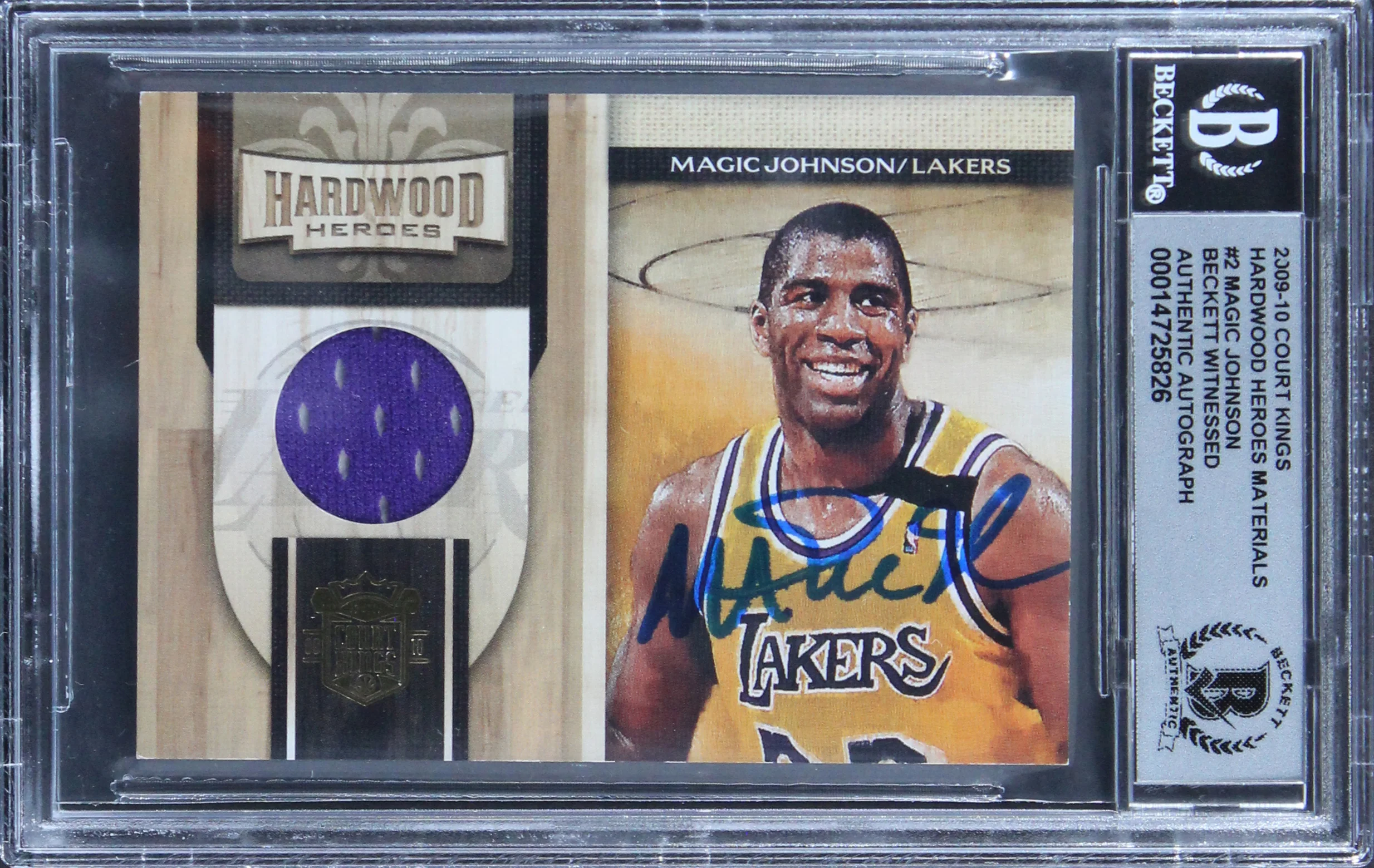 Magic Johnson Signed 2009 Court Kings HH Materials #2 Card Auto 10! BAS Slab - Image 2