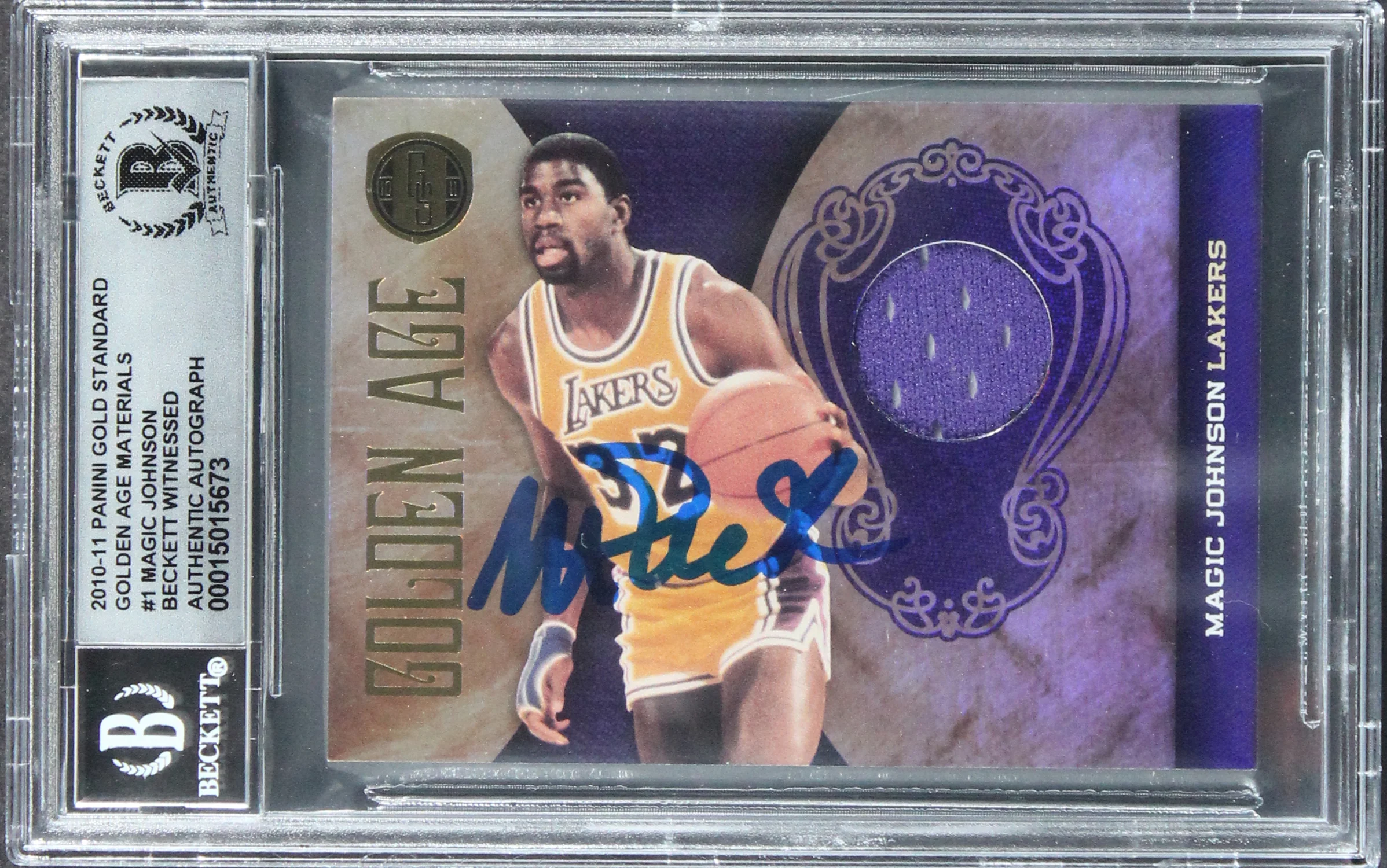 Magic Johnson Signed 2010 Panini Gold Standard GA Mat #1 Card Auto 10! BAS Slab - Image 2