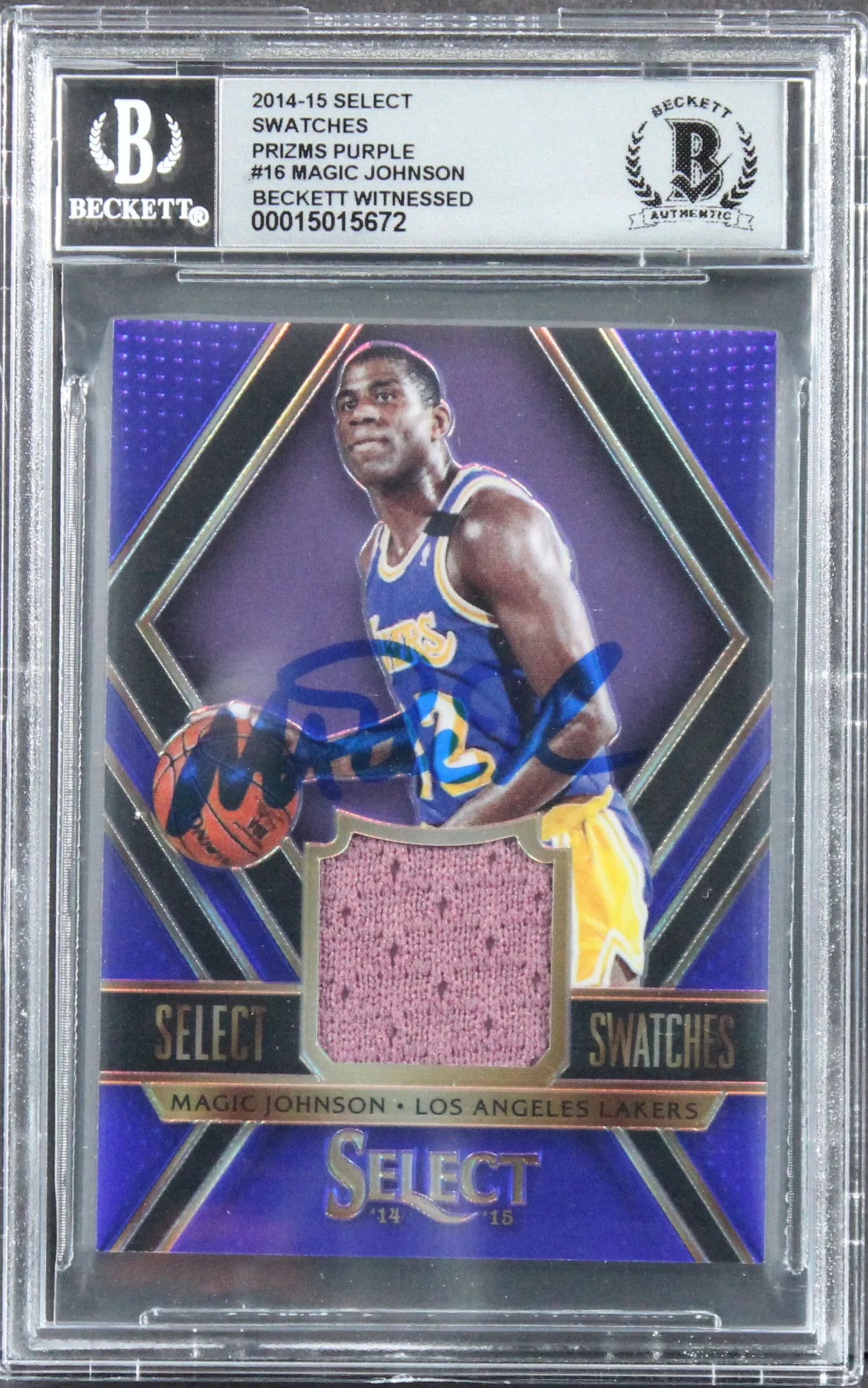 Magic Johnson Signed 2014 Select Swatches #16 #62/99 Card Auto 10! BAS Slabbed - Image 2