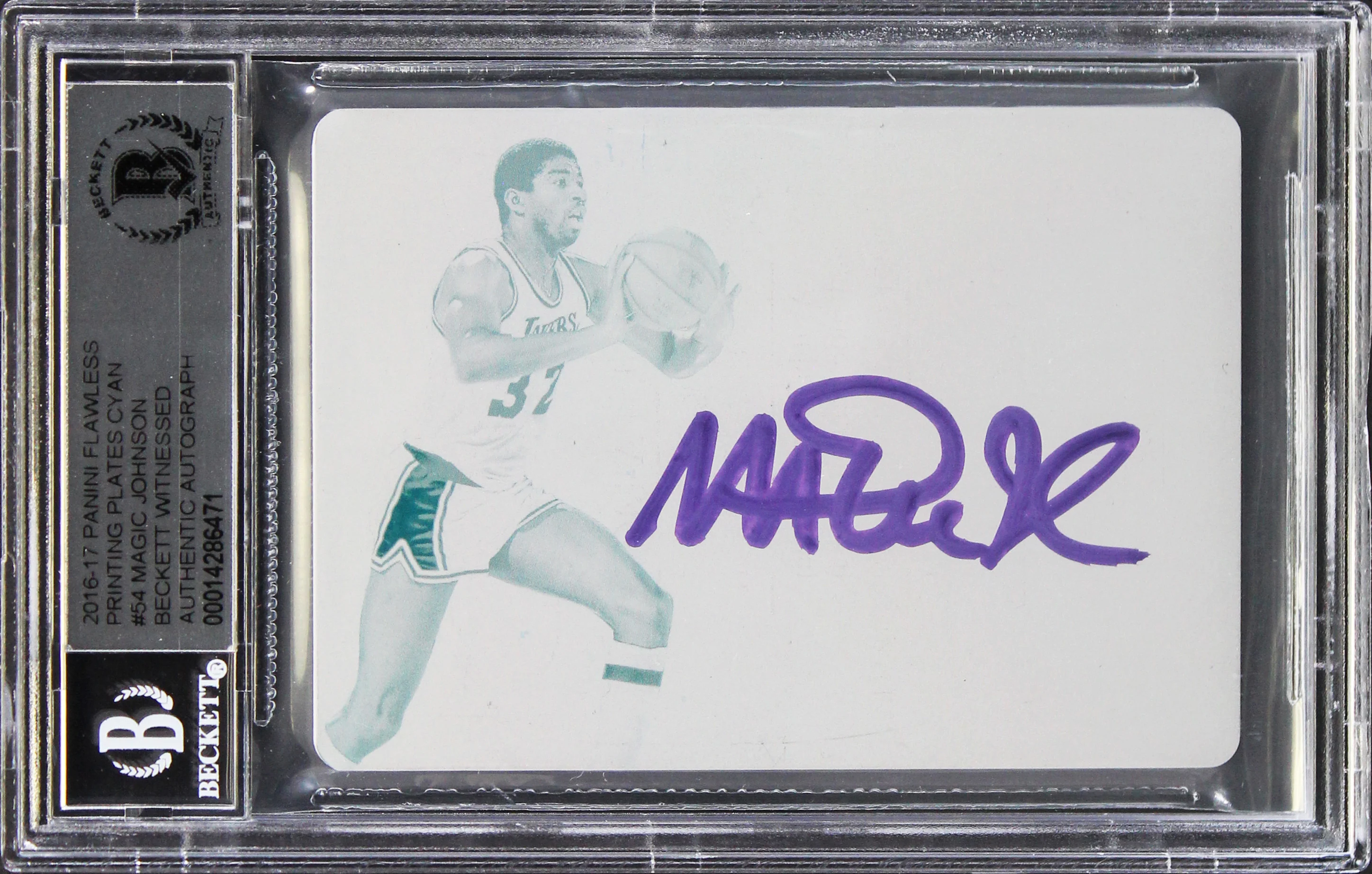 Magic Johnson Signed 2016 Panini Flawless Plates #54 Card Auto 10! BAS Slabbed - Image 2