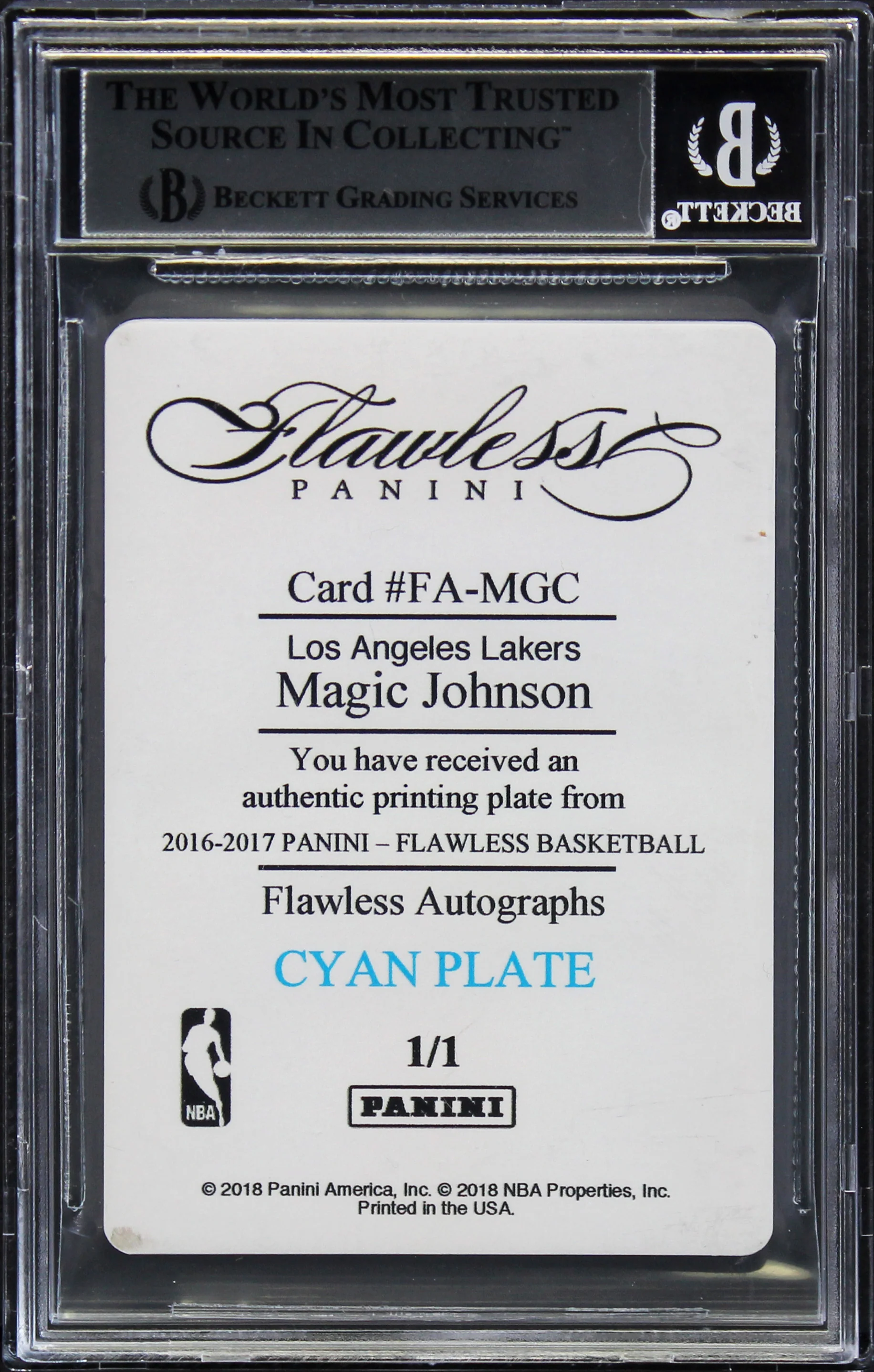 Magic Johnson Signed 2016 Panini Flawless Plates #54 Card Auto 10! BAS Slabbed - Image 3