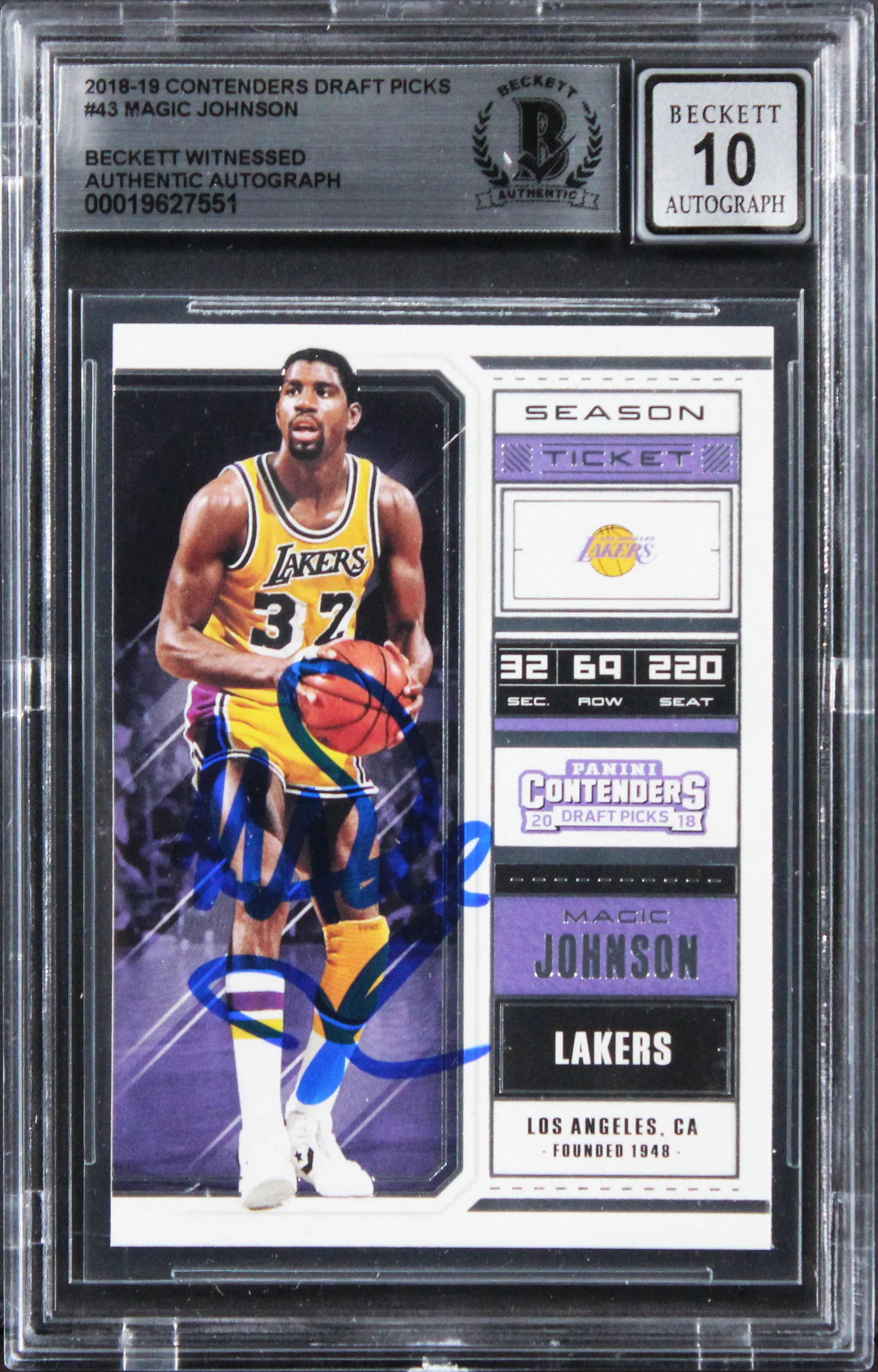 Magic Johnson Signed 2018 Contenders Draft Picks #43 Card Auto 10! BAS Slabbed 2 - Image 2
