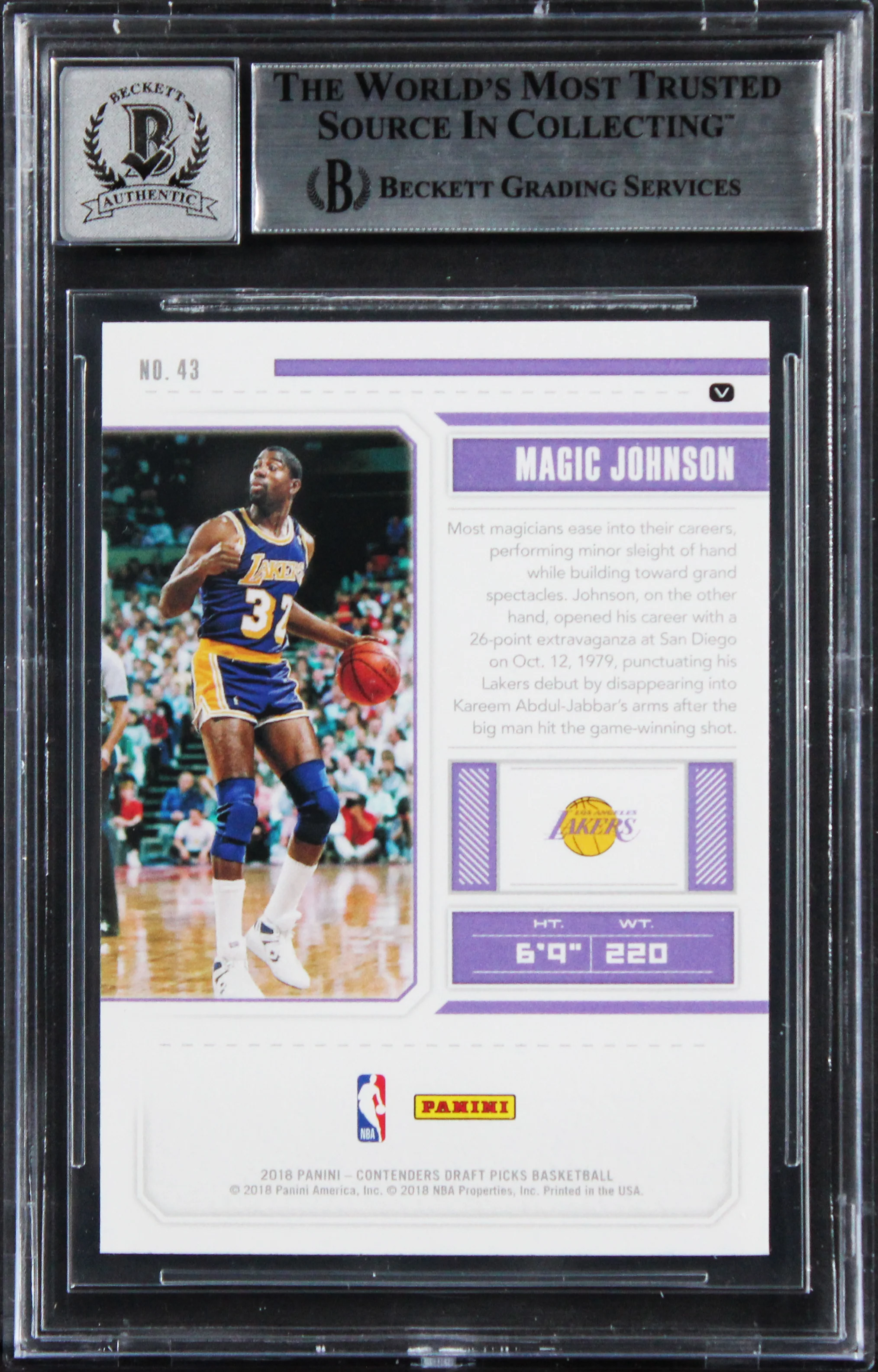 Magic Johnson Signed 2018 Contenders Draft Picks #43 Card Auto 10! BAS Slabbed - Image 3