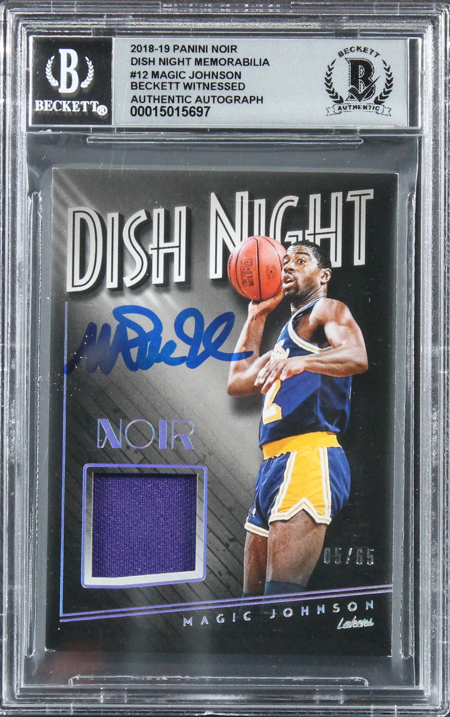 Magic Johnson Signed 2018 Panini Noir Dish Night #12 5/65 Card Auto 10! BAS Slab - Image 2